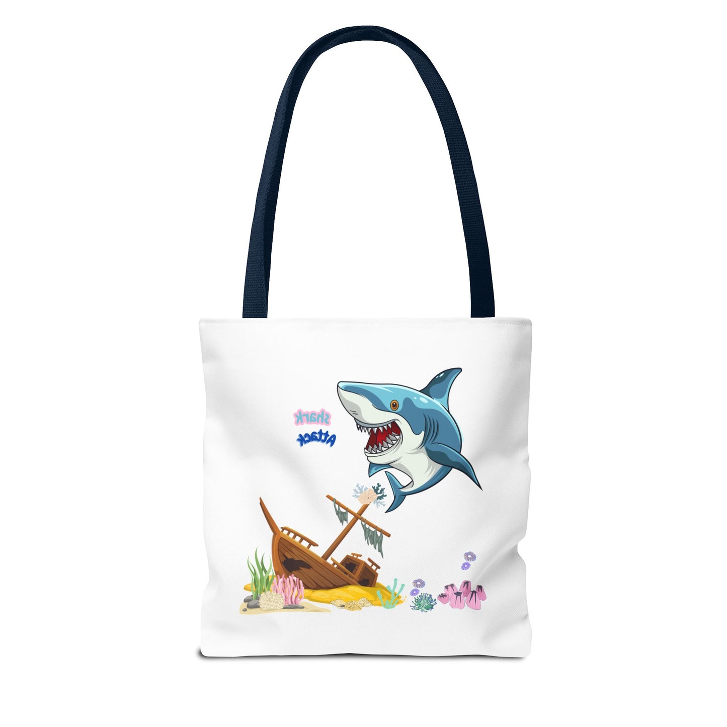 Shark ship colorful coral reef Tote Bag