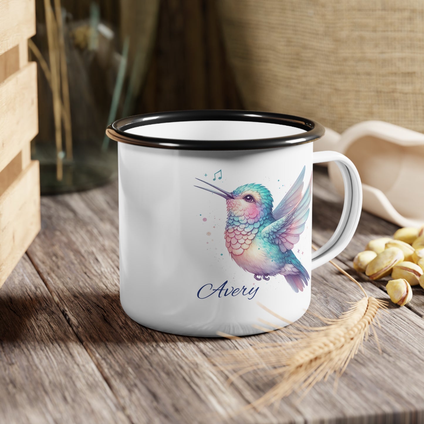 Personalized Hummingbird Enamel Camp Cup