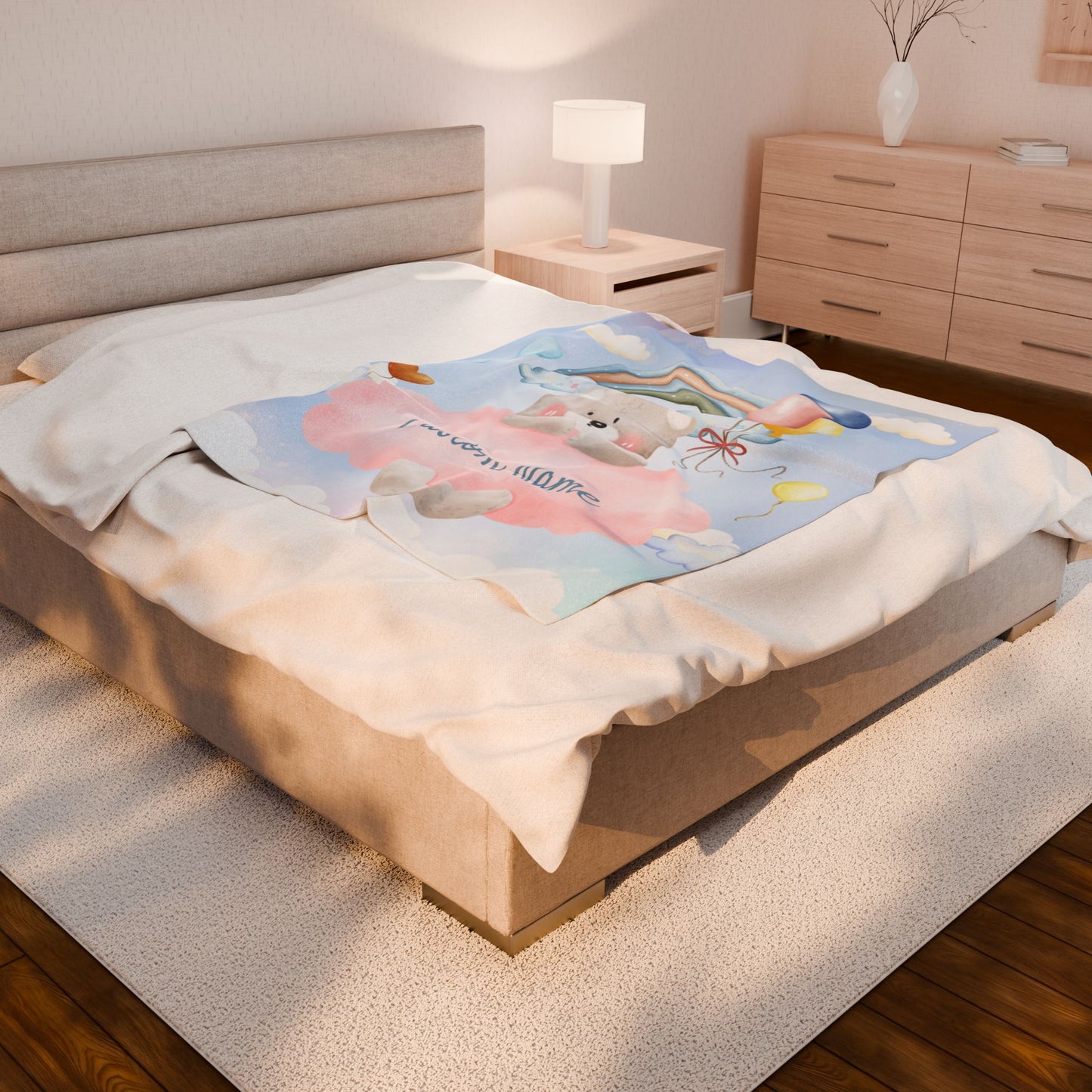 Custom Plush Blanket with Rainbow Bear Design, Soft Throw Blanket, Cozy Baby Blanket, Personalized Gift, Cute Nursery Decor