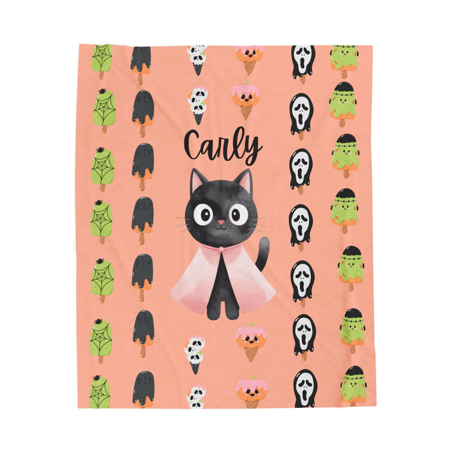 Adorable Personalized Cat Plush Blanket for Kids, Cozy Halloween Blanket, Cute Gift for Cat Lovers, Child's Room Decor, Fleece Throw