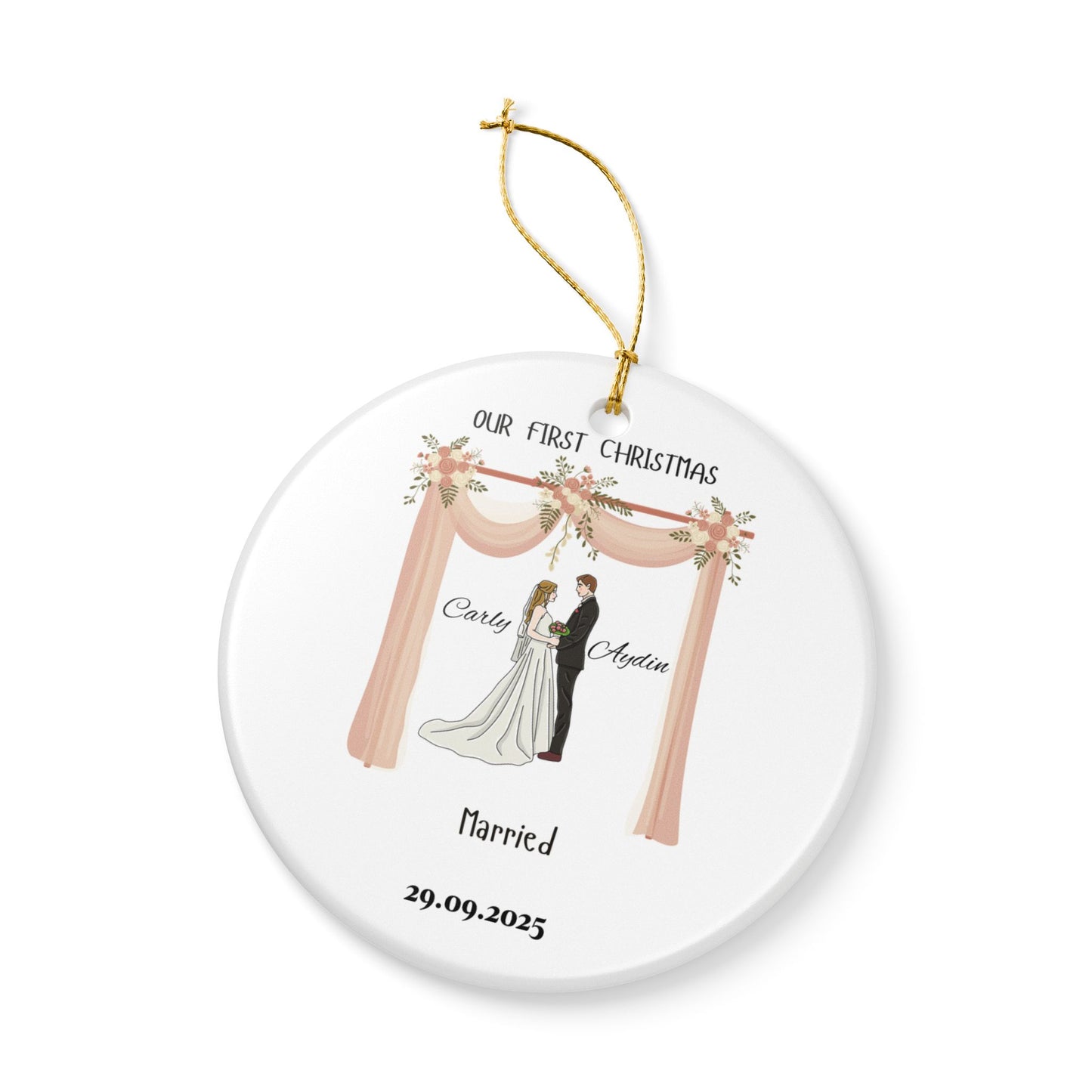 Personalized Wedding Ornament, First Christmas Decoration, Couples Gift, Holiday Keepsake, Custom Name Ornament, Wedding Anniversary Decor
