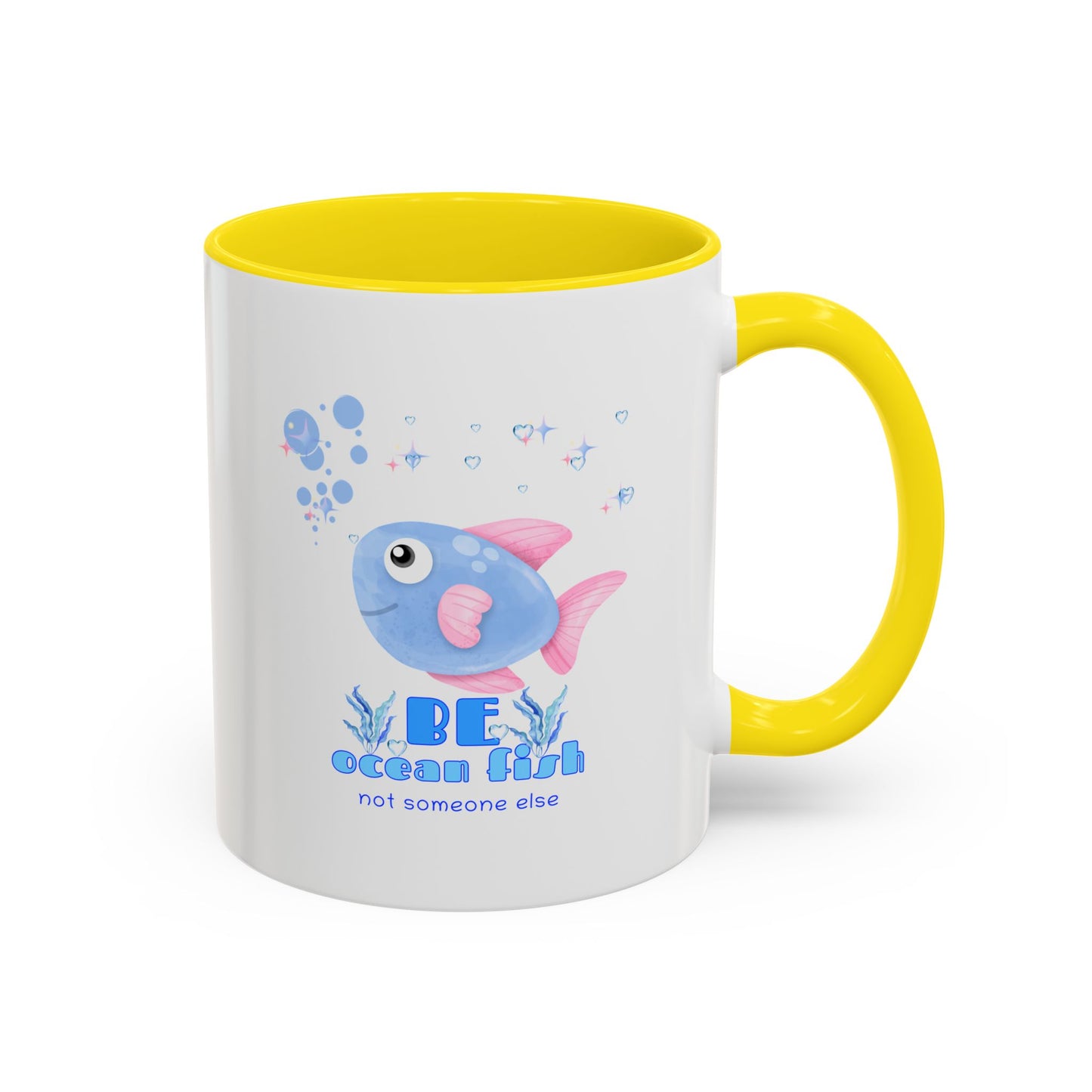 Cute cartoon fish with pink fins and bubble Coffee Mug