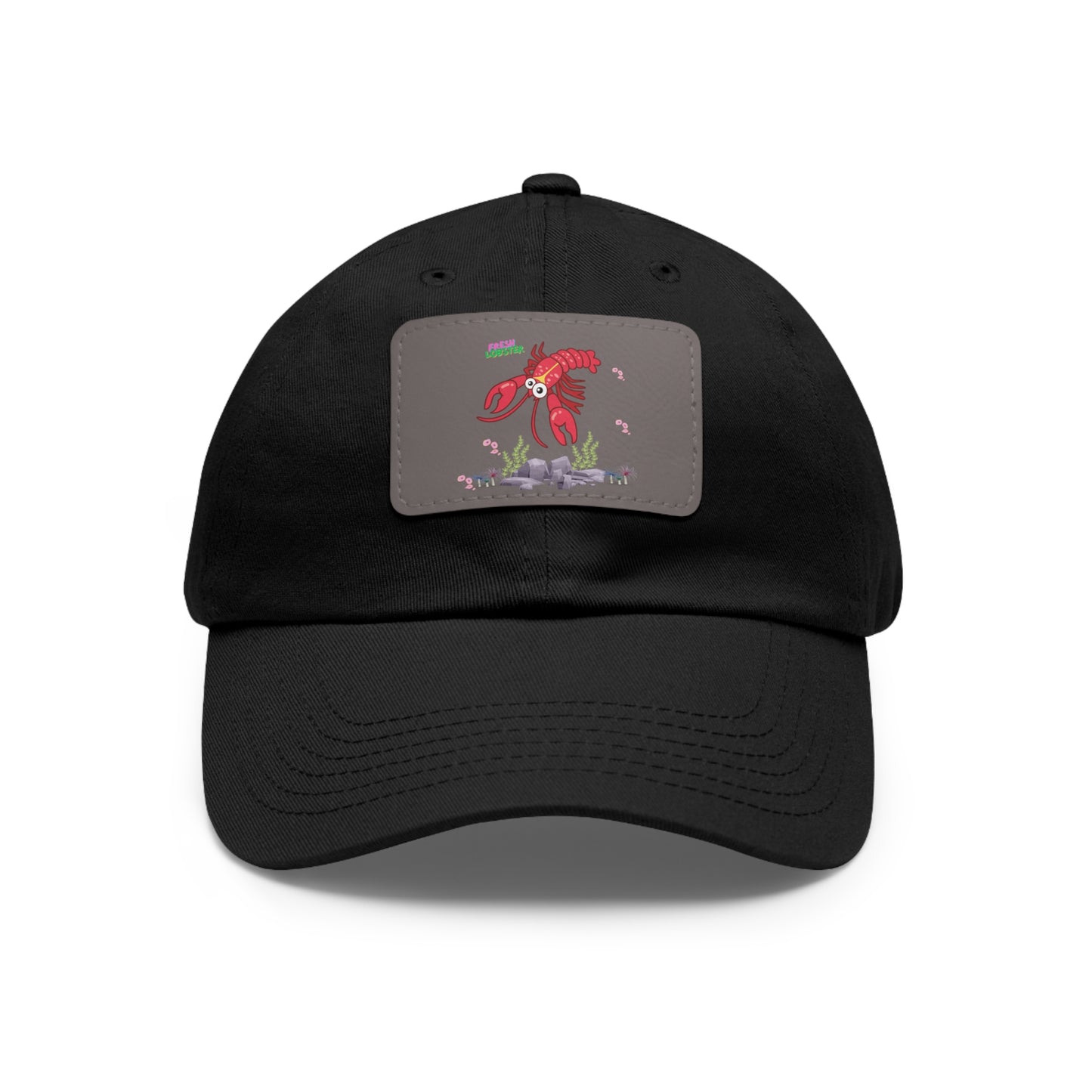 Friendly red lobster big eyes and yellow strip Dad Hat with Leather Patch (Rectangle)