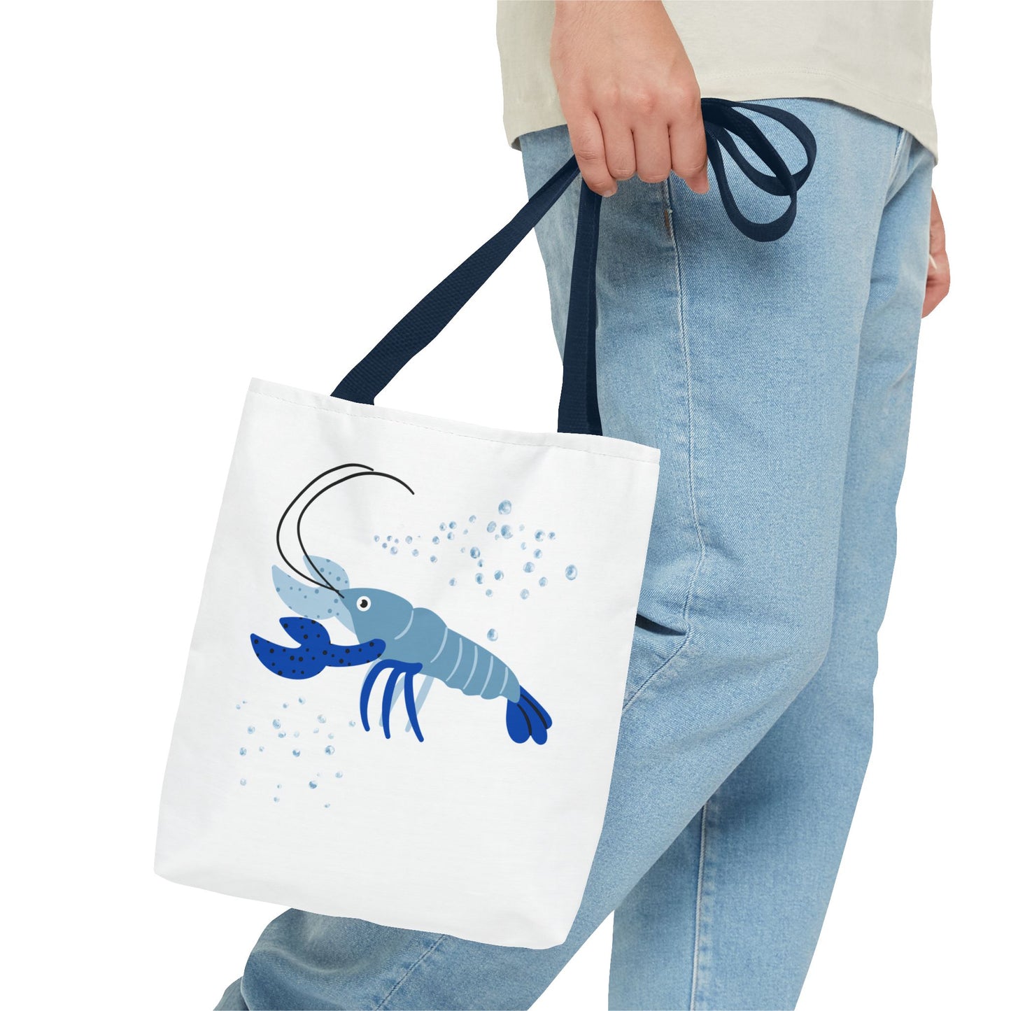 Blue shrimp with dark blue claws and bubbles Tote Bag
