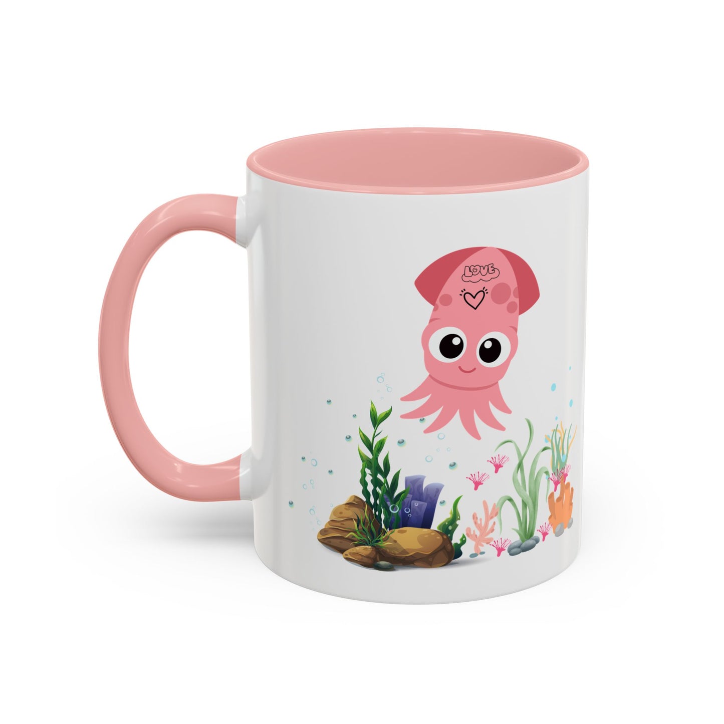 Pink squid cartoon with love Coffee Mug