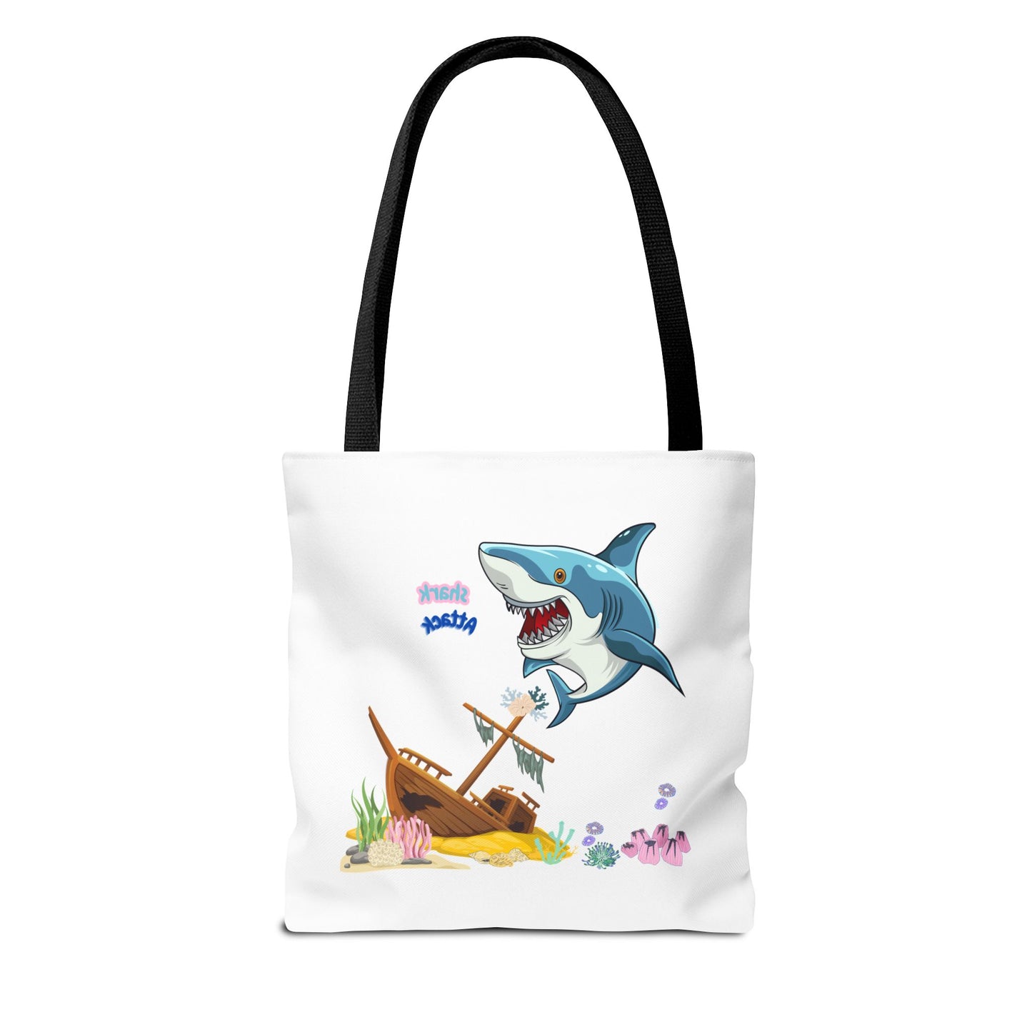Shark ship colorful coral reef Tote Bag