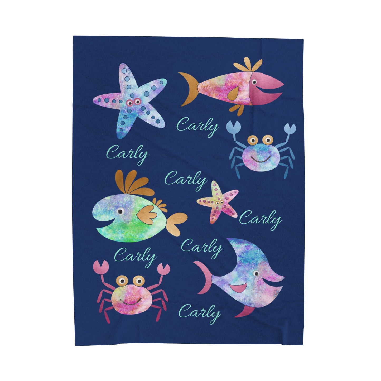 Personalized Velveteen Plush Blanket - Colorful Sea Creatures Design, Custom Gift, Kids Bedroom Decor, Cozy Blanket, Kids Gift