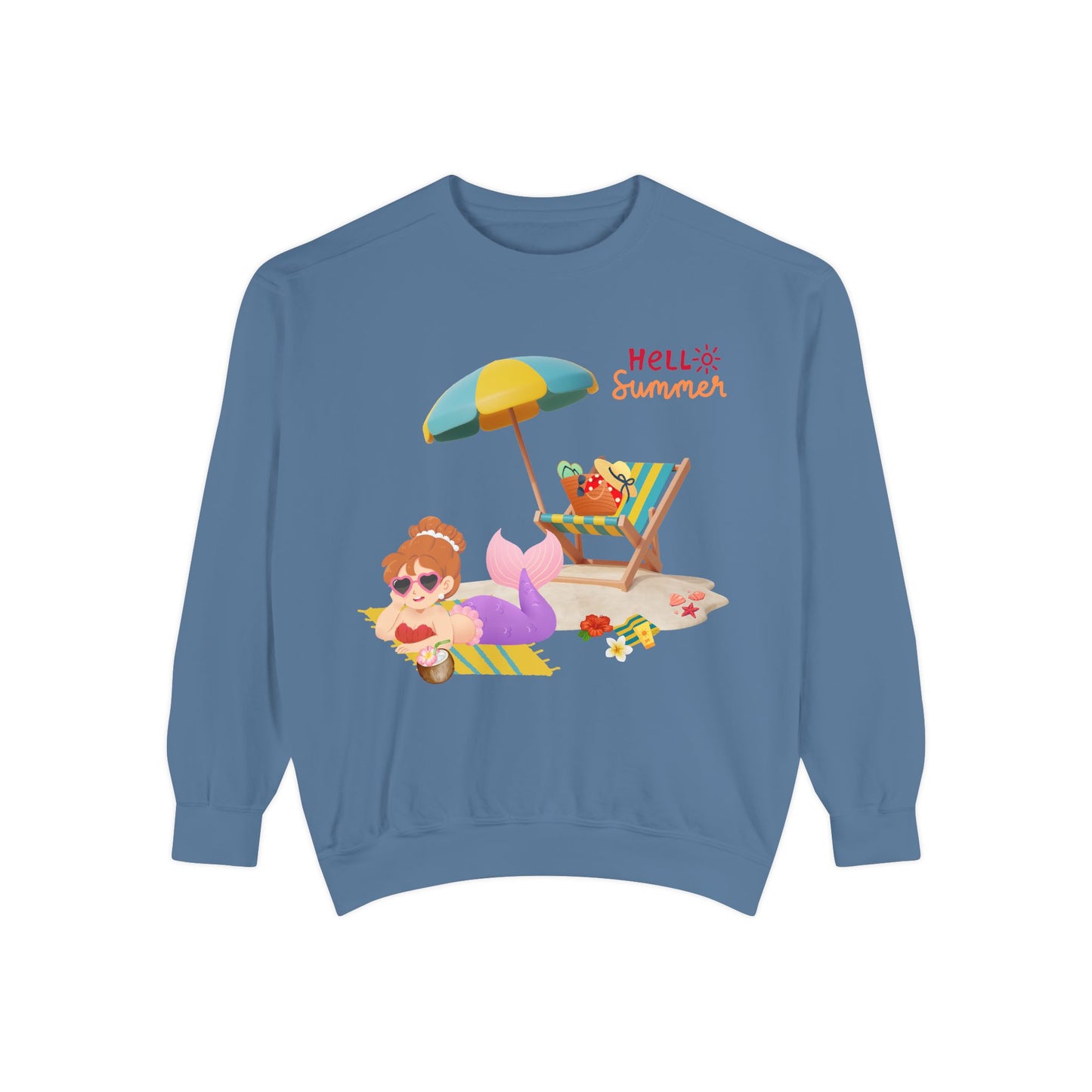 Mermaid lounging on a beach towel Unisex Garment-Dyed Sweatshirt