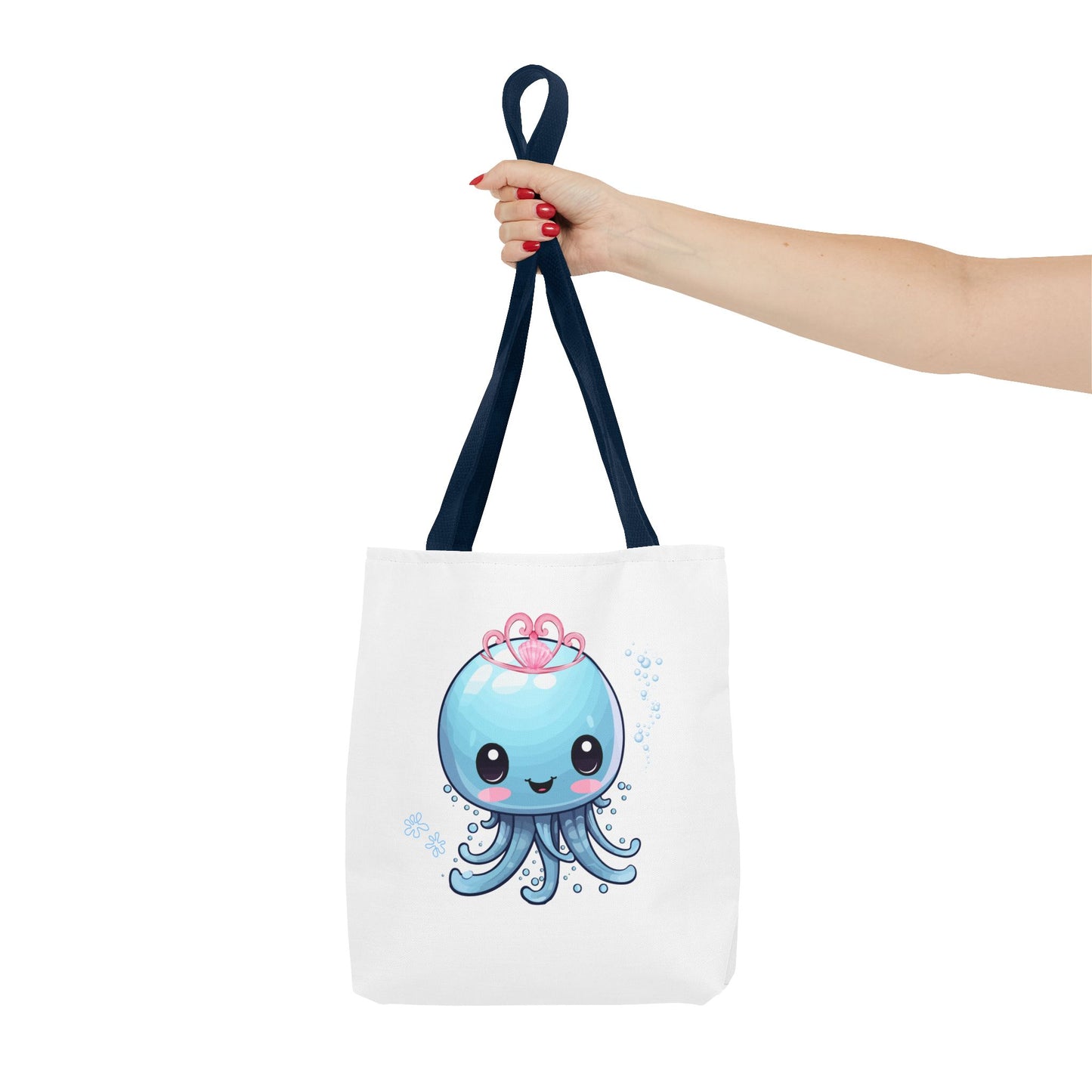 Blue jellyfish with a pink tiara Tote Bag