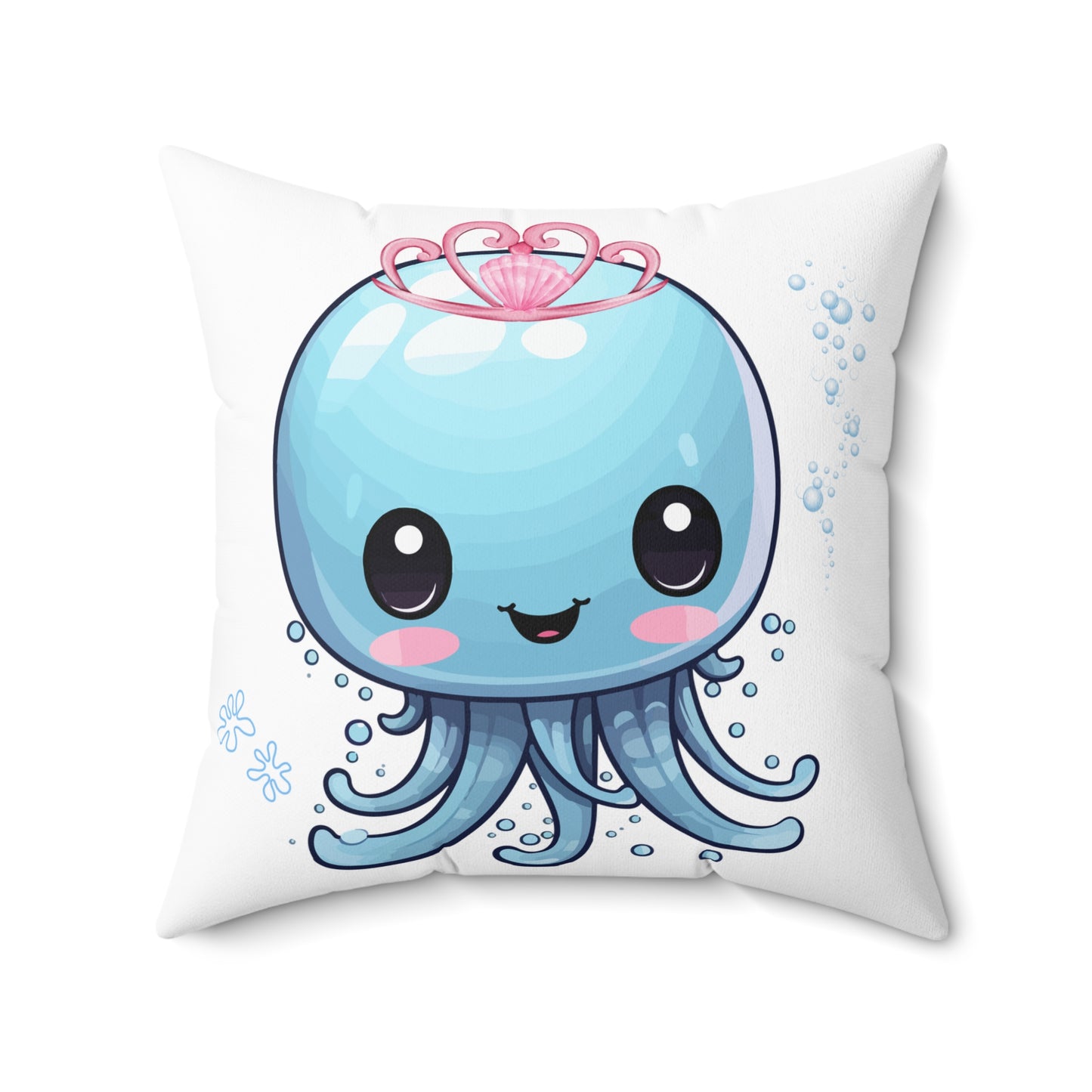 Blue jellyfish with a pink tiara Spun Polyester Square Pillow
