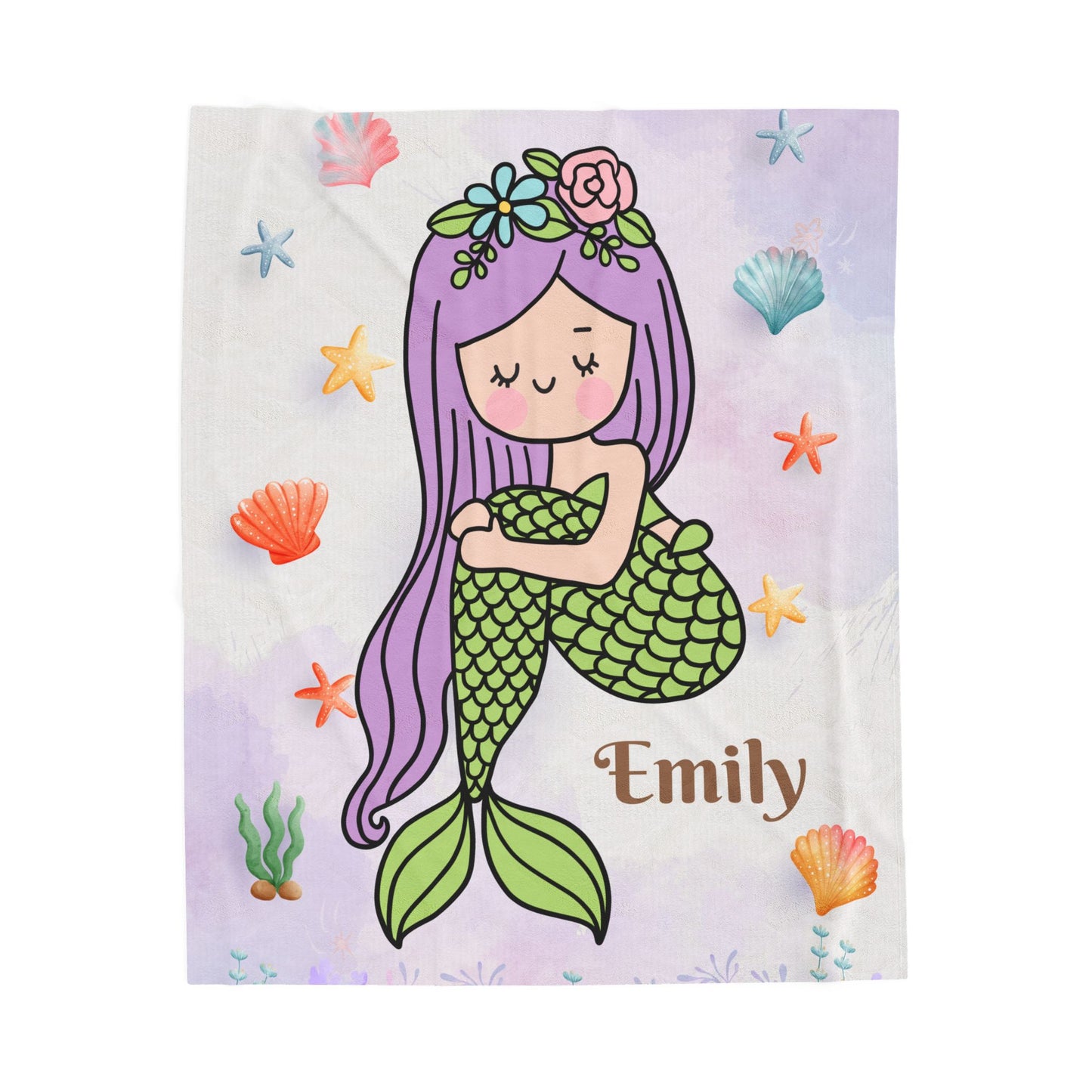 Mermaid Plush Blanket, Kids Throw Blanket, Personalized Blanket, Cozy Home Decor, Gift for Girls
