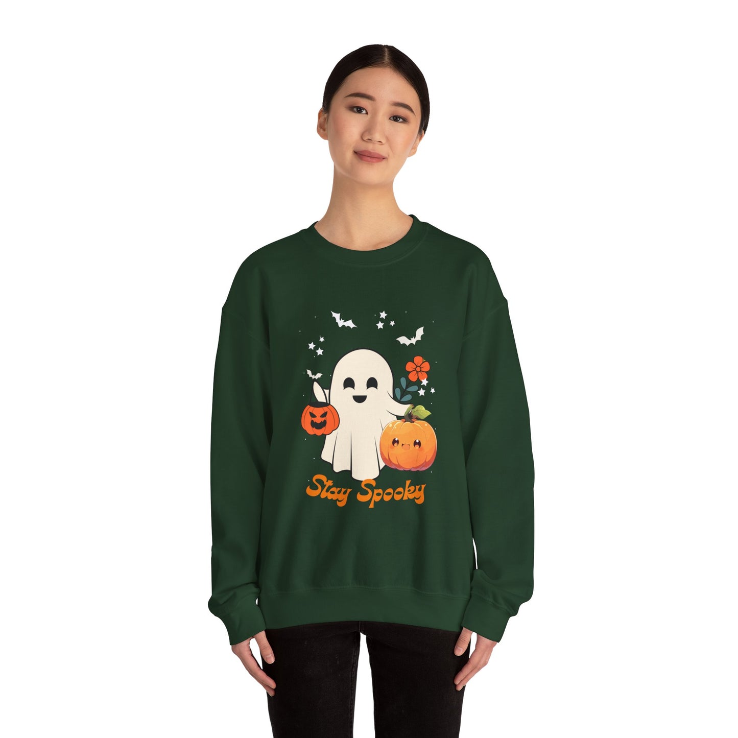 Halloween Ghost Sweatshirt, Cozy Unisex Crewneck for Fall, Stay Spooky Sweatshirt, Perfect for Halloween, Autumn Wardrobe Essential