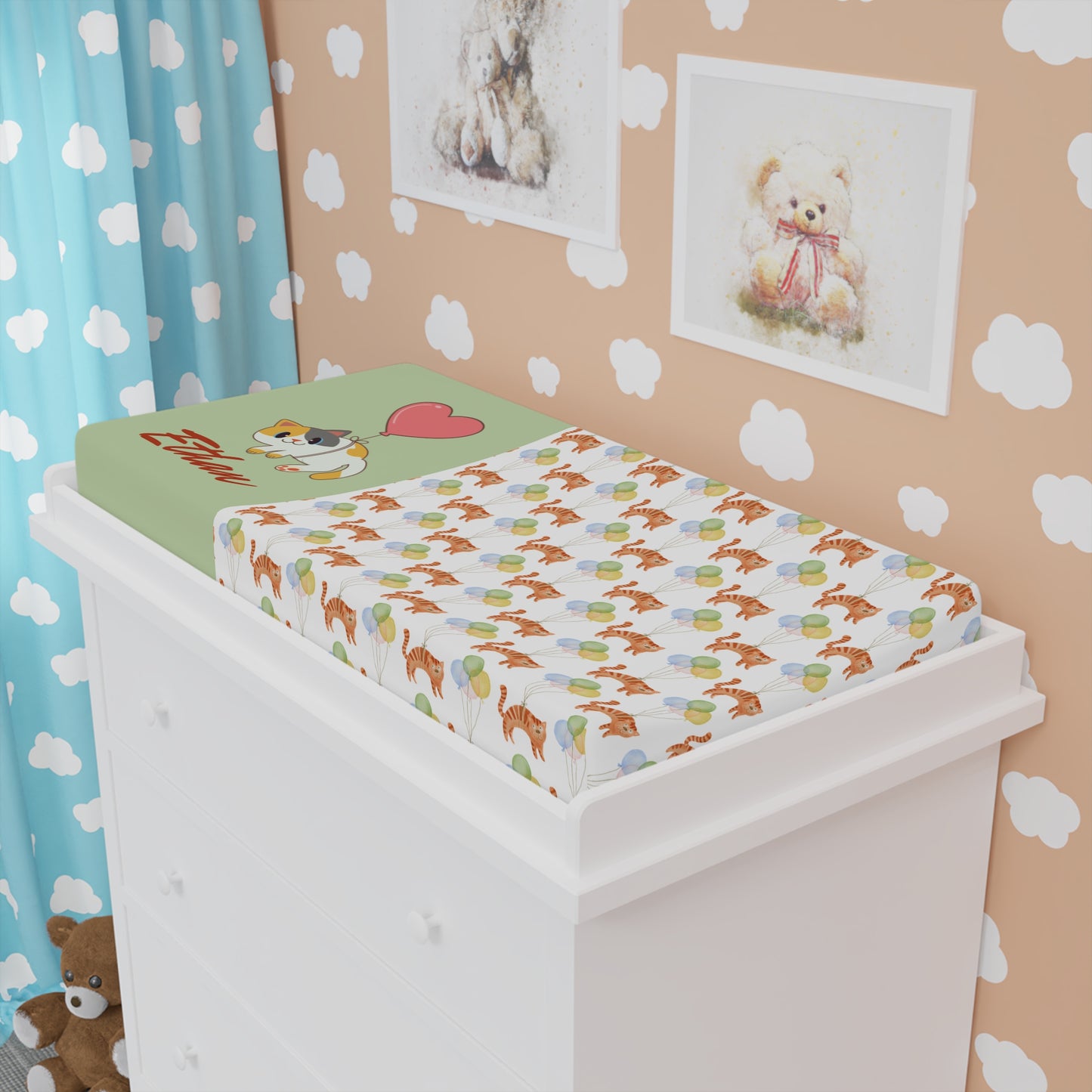 Fox & Ball Baby Changing Pad Cover — Personalized Woodland Nursery Changing Mat