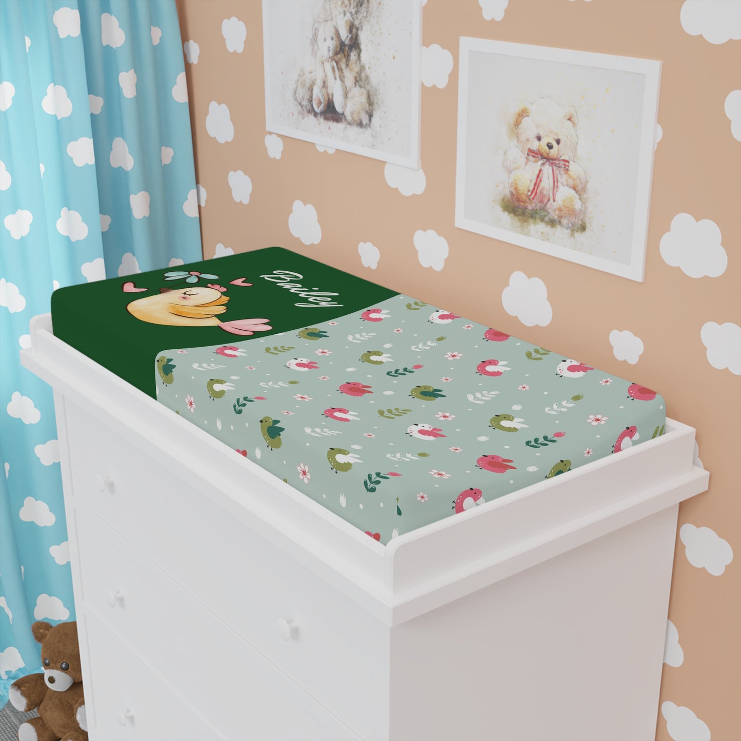 Duckling Floral Baby Changing Pad Cover — Personalized Nursery Changing Mat