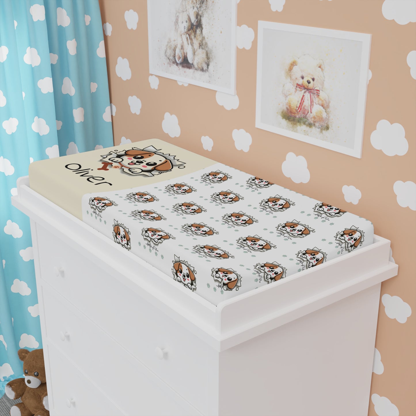 Personalized Baby Changing Pad Cover – Cute Fox Pattern with Name (Oliver)