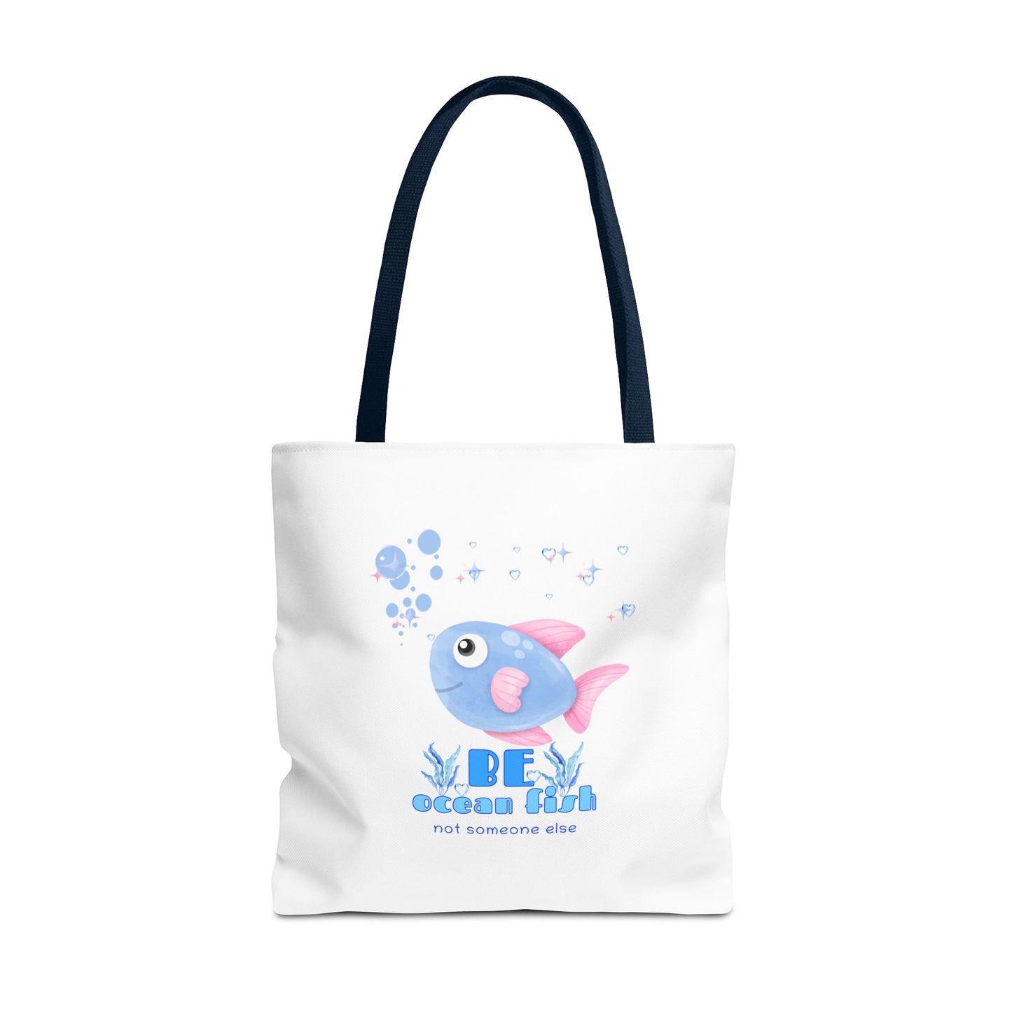 Cute cartoon fish with pink fins and bubble Tote Bag