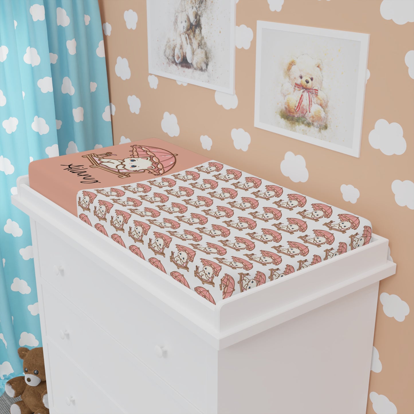 Personalized Baby Changing Pad Cover — Cute Sleeping Fox Pattern, Custom Name Nursery Accessory