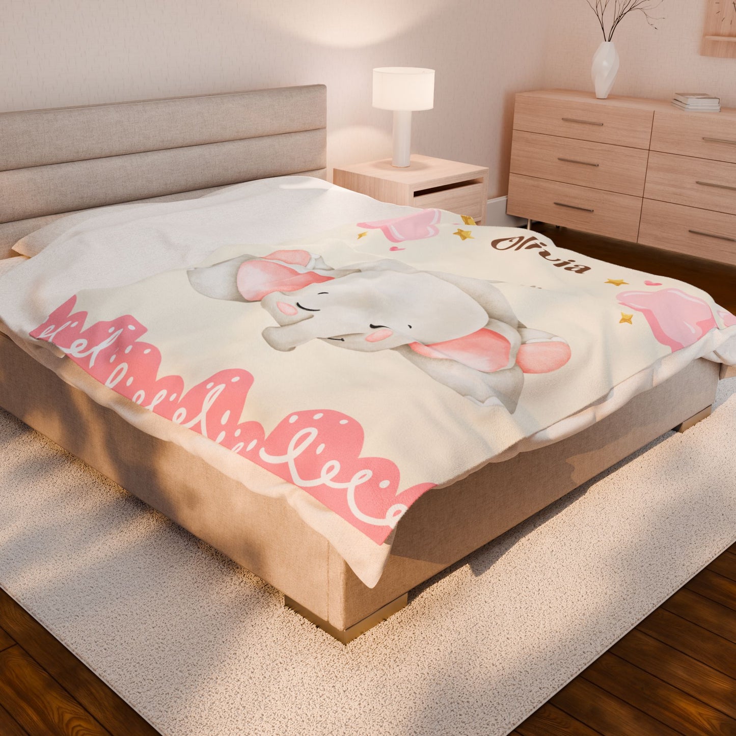 Personalized Baby Elephant Plush Blanket, Soft Nursery Throw, Gift for Newborn, Baby Shower, Child's Room Decor, Cozy Bedding