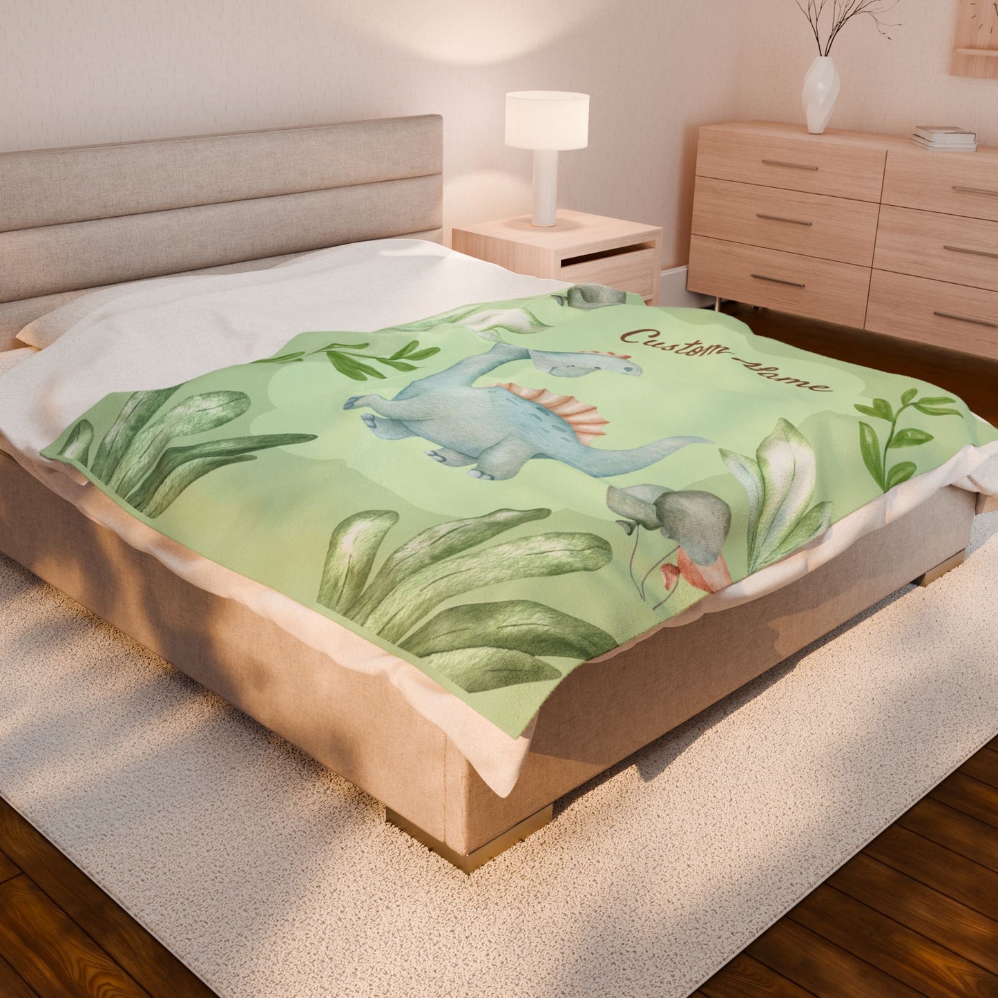 Personalized Dinosaur Velveteen Plush Blanket, Kids Room Decor, Baby Shower Gift, Custom Name Blanket, Soft Throw for Children
