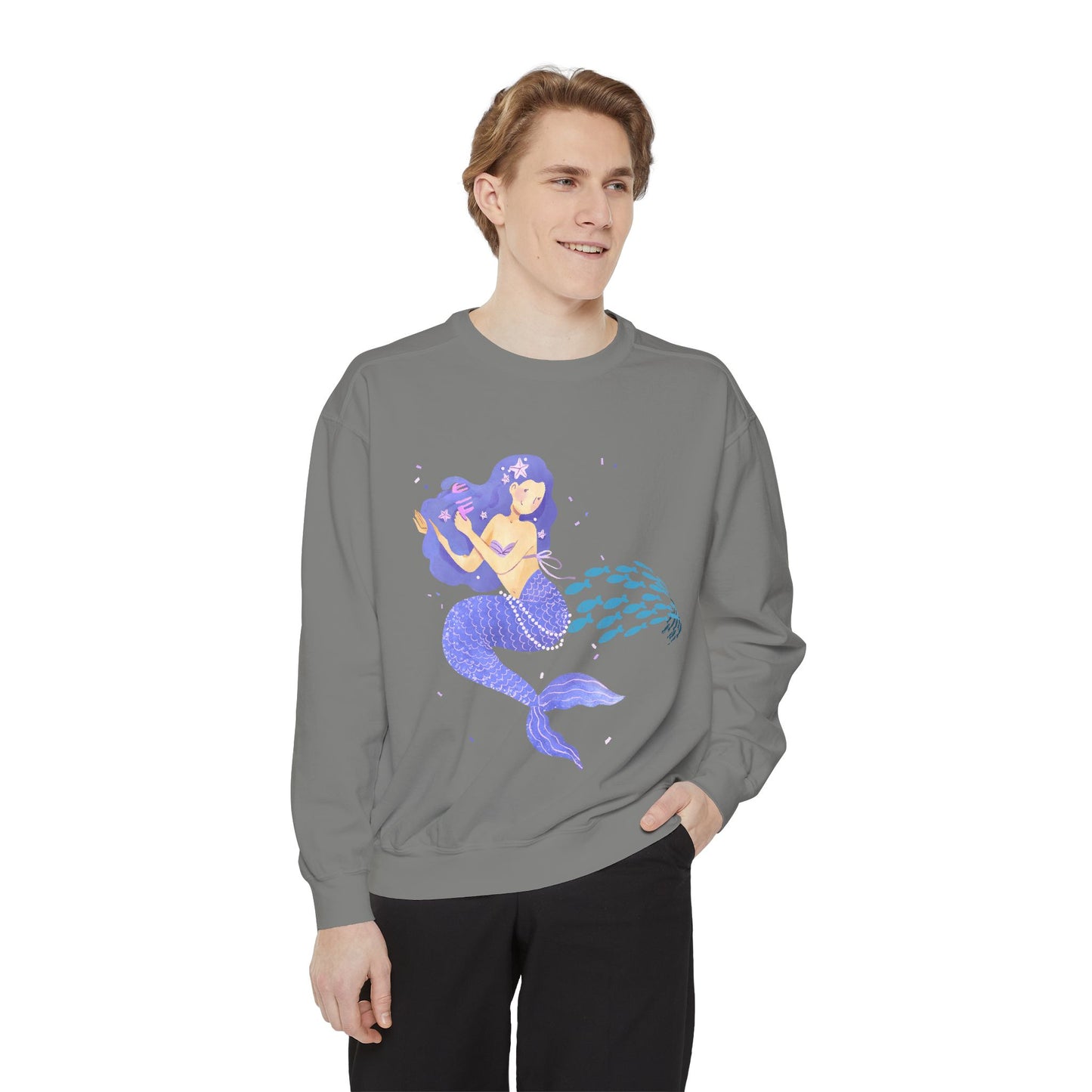 The mermaid and her school fish Unisex Garment-Dyed Sweatshirt