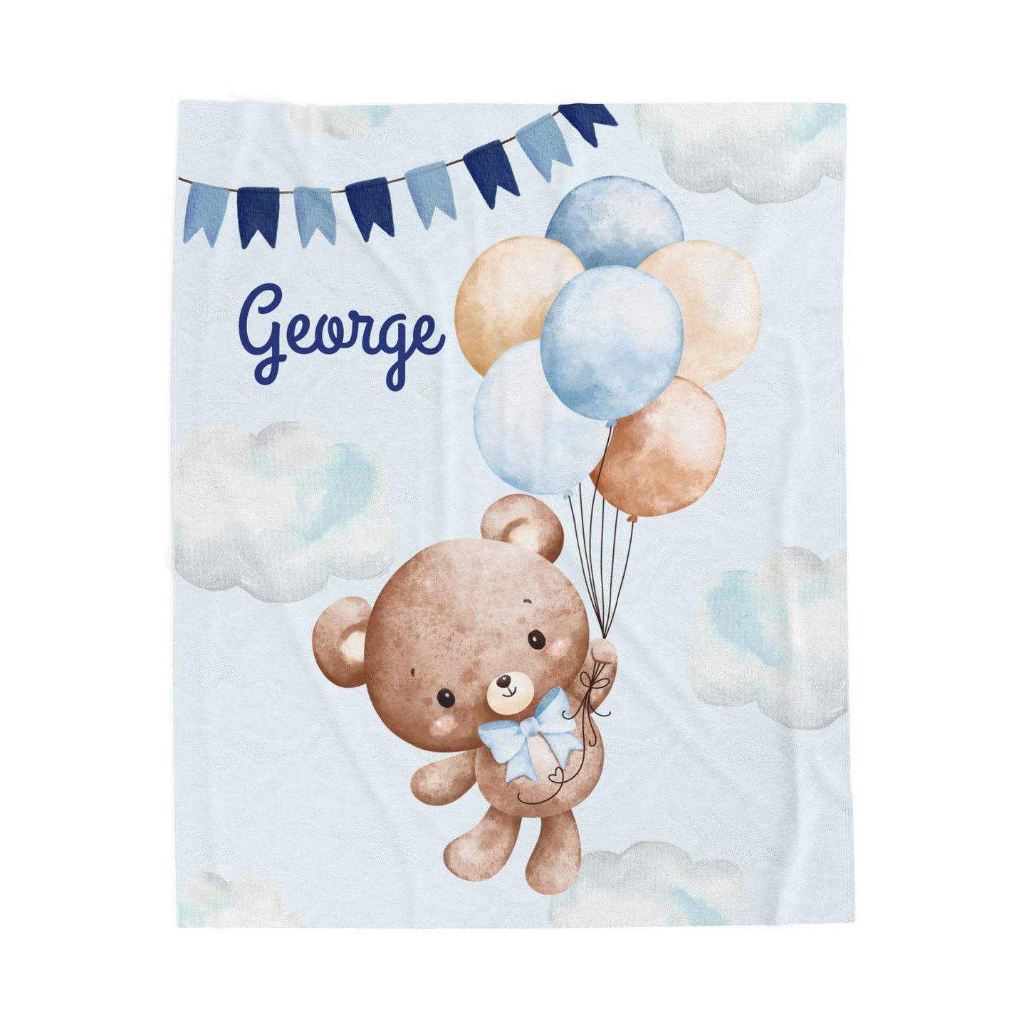 Personalized Velveteen Plush Blanket with Teddy Bear Design, Cozy Baby Gift, Nursery Decor, Baby Shower Blanket, Soft Baby Blanket
