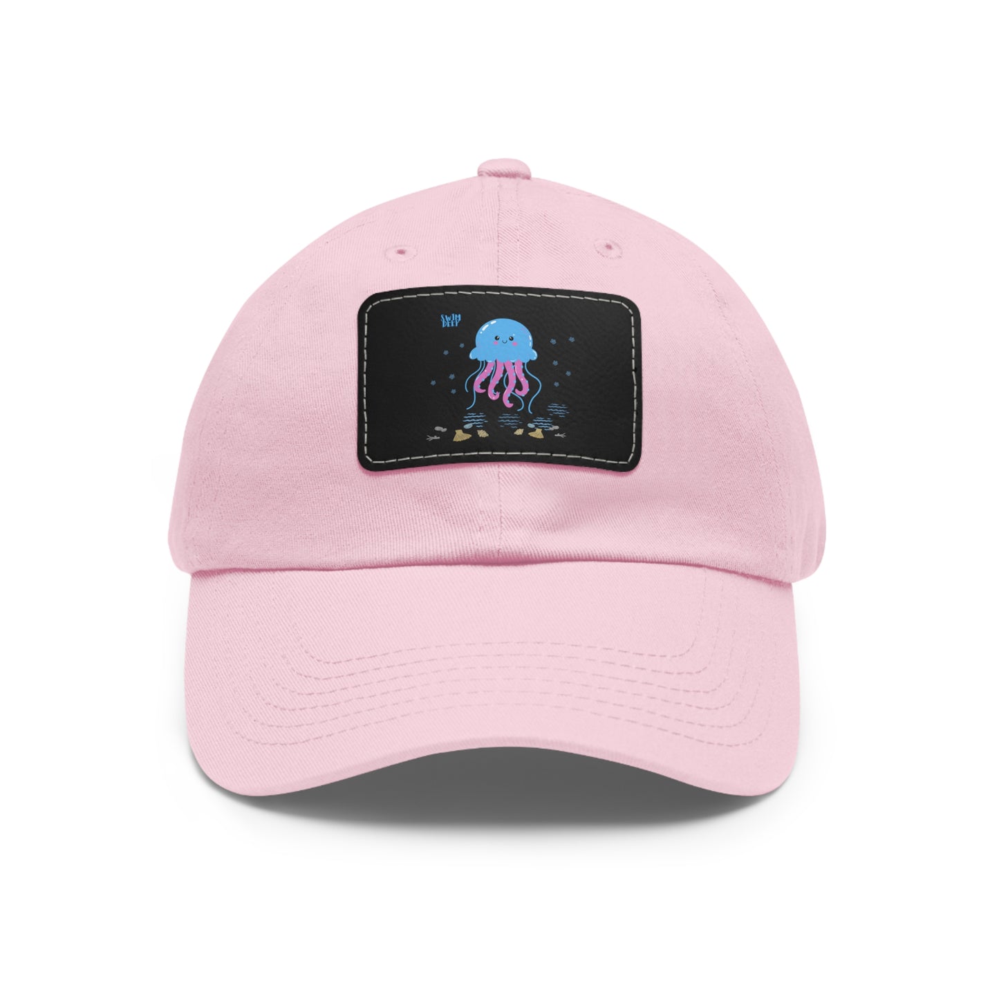 Blue jellyfish with pink tentacles Dad Hat with Leather Patch (Rectangle)