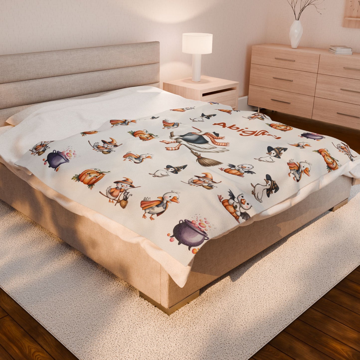 Personalized Halloween Velveteen Plush Blanket, Cozy Throw for Kids, Fall Decor, Family Gift, Spooky Sleepovers, Custom Name Blanket