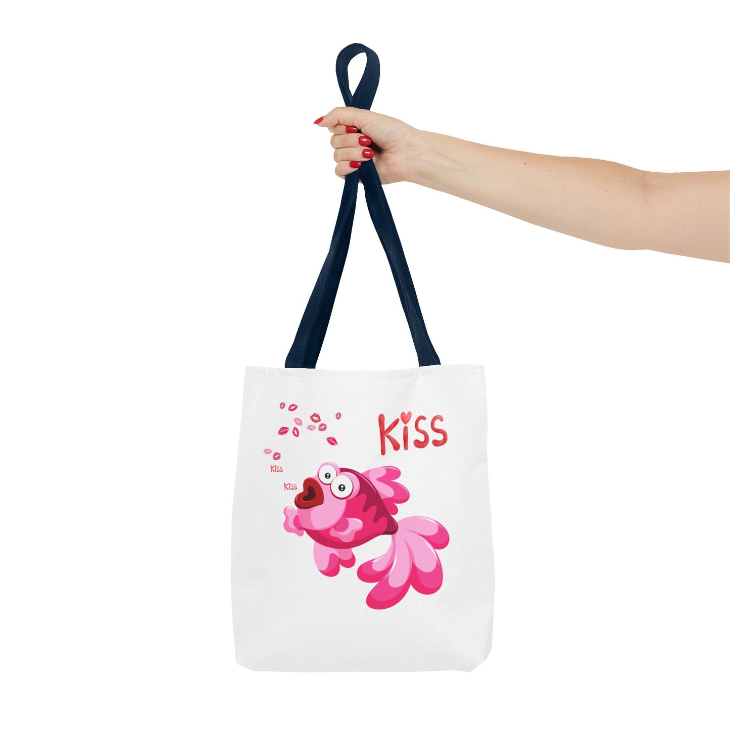 Pink fish with open mouth and kiss Tote Bag