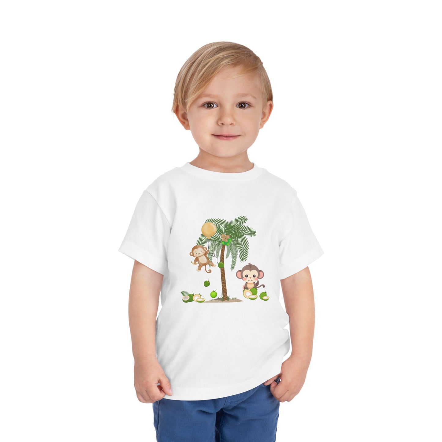 Cute Monkey Tropical Toddler Tee, Perfect for Summer Play, Birthday Gift, Beach Days, Jungle Themes, Toddler Clothing