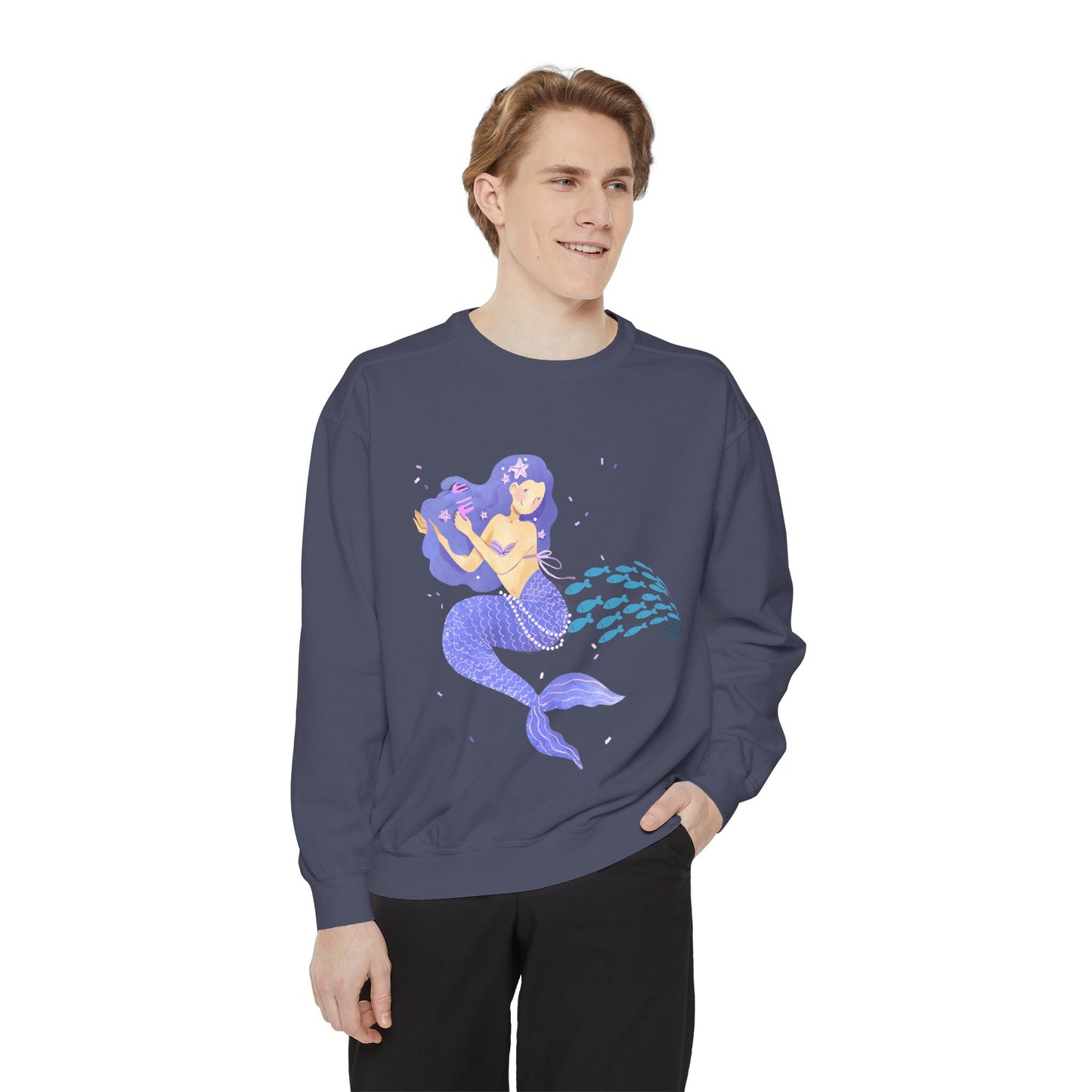 The mermaid and her school fish Unisex Garment-Dyed Sweatshirt