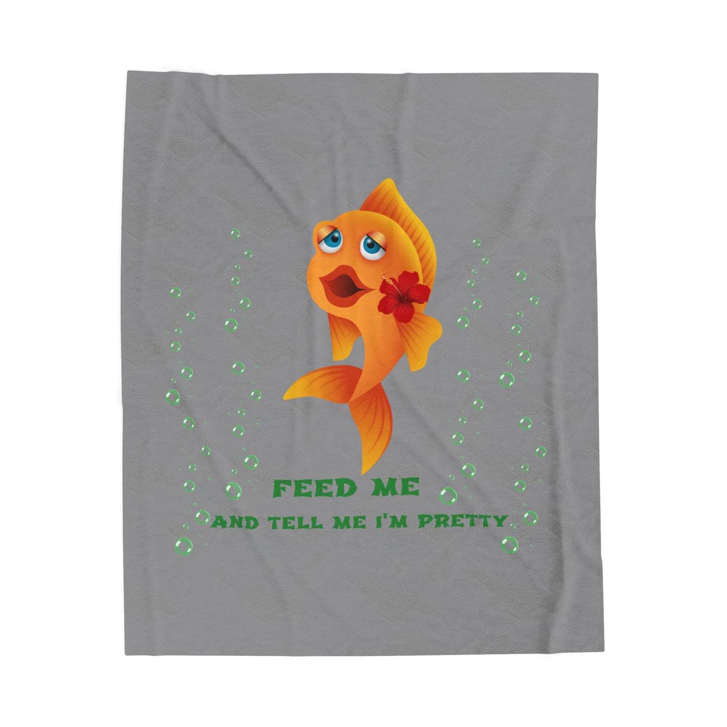 Cartoon goldfish with red lips and flower Velveteen Plush Blanket