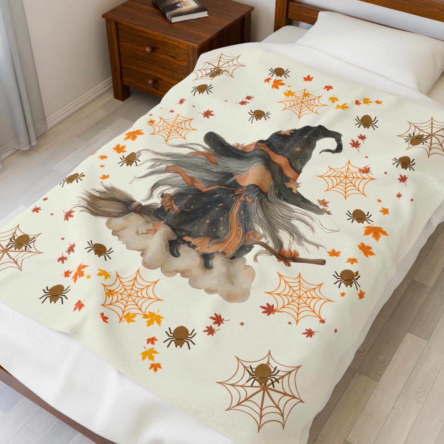 Cozy Witchy Velveteen Plush Blanket | Fall Decor, Halloween Gift, Soft Throw, Decorative Blanket, Warm Blanket