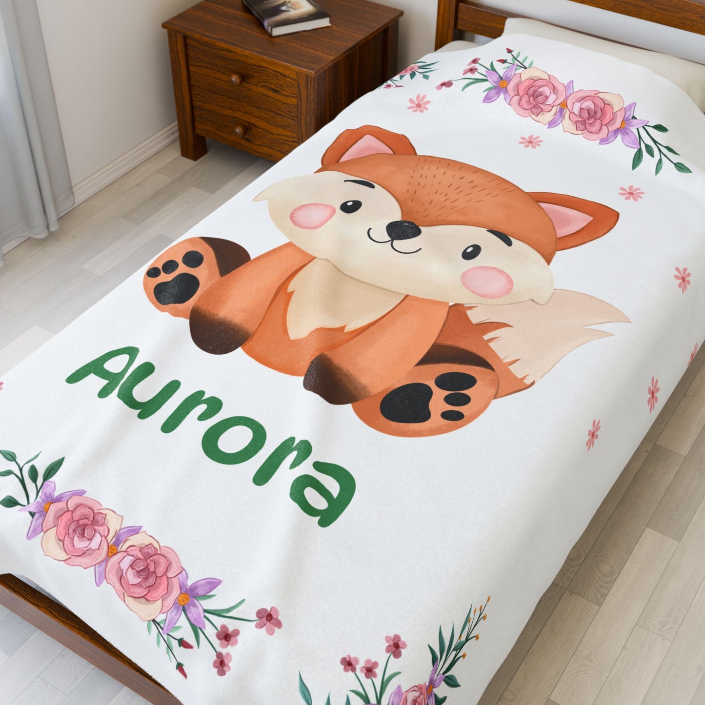 Personalized Velveteen Plush Blanket with Adorable Fox Design, Cozy Nursery Decor, Gift for Baby Shower, Kids Room, Custom Blanket
