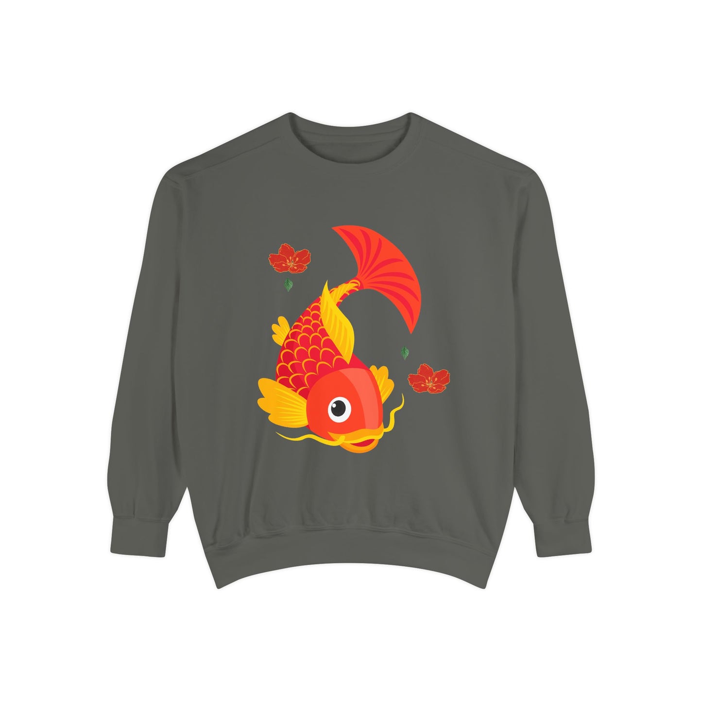 Goldfish with flowing fins and red blossoms Unisex Garment-Dyed Sweatshirt