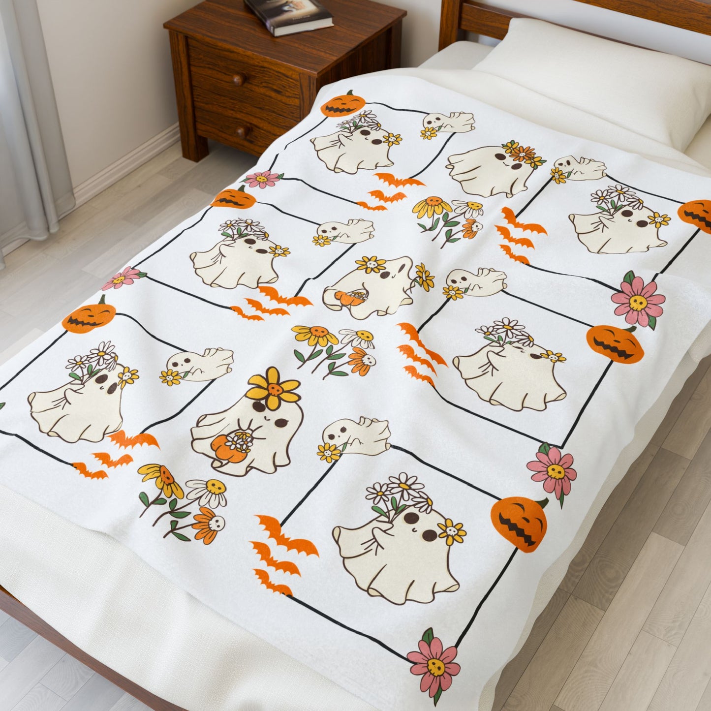 Whimsical Ghosts Velveteen Plush Blanket | Cozy Halloween Decor, Gift for Kids & Teens, Soft Plush Throw, Cute Couch Accessory
