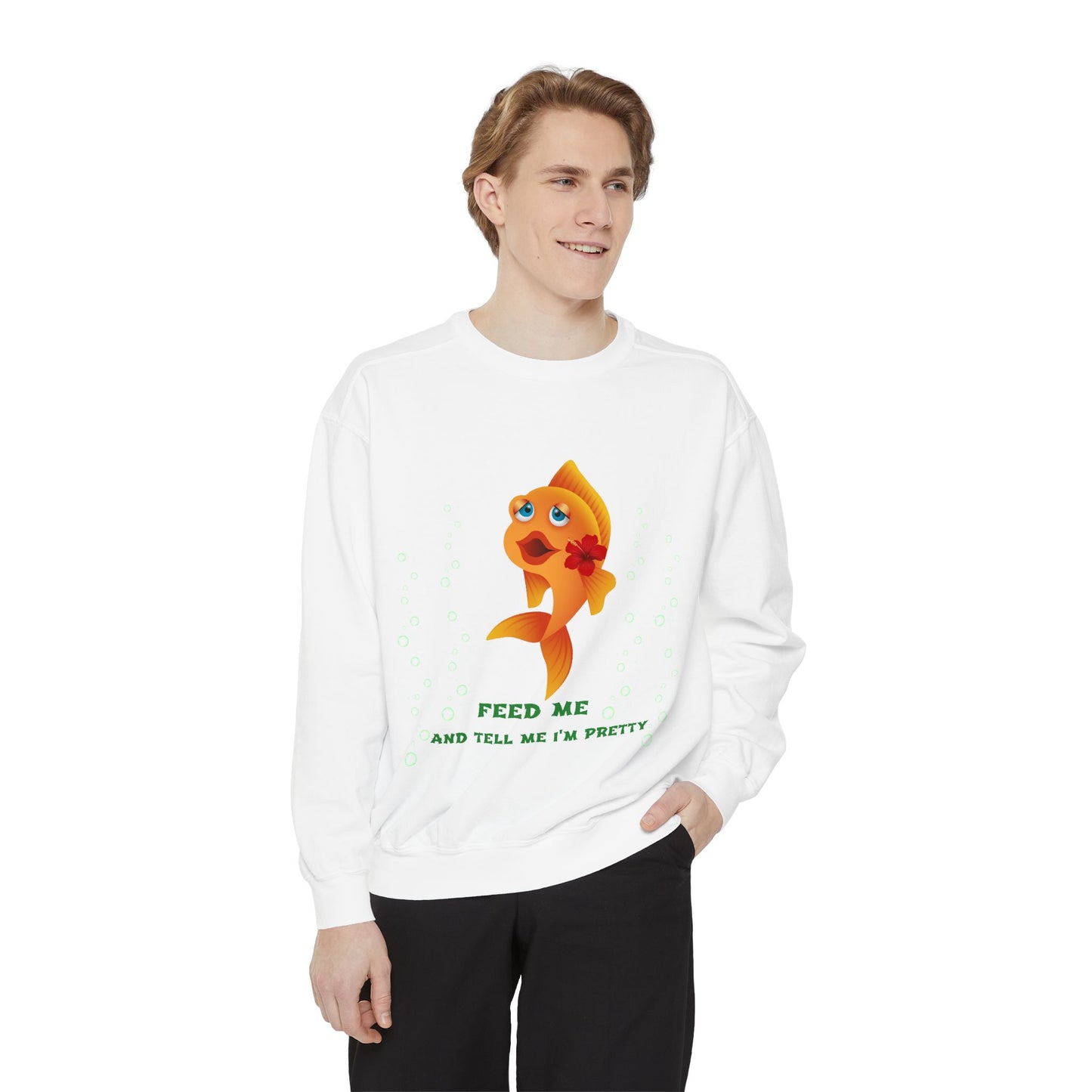 Cartoon goldfish with red lips and flower Unisex Garment-Dyed Sweatshirt