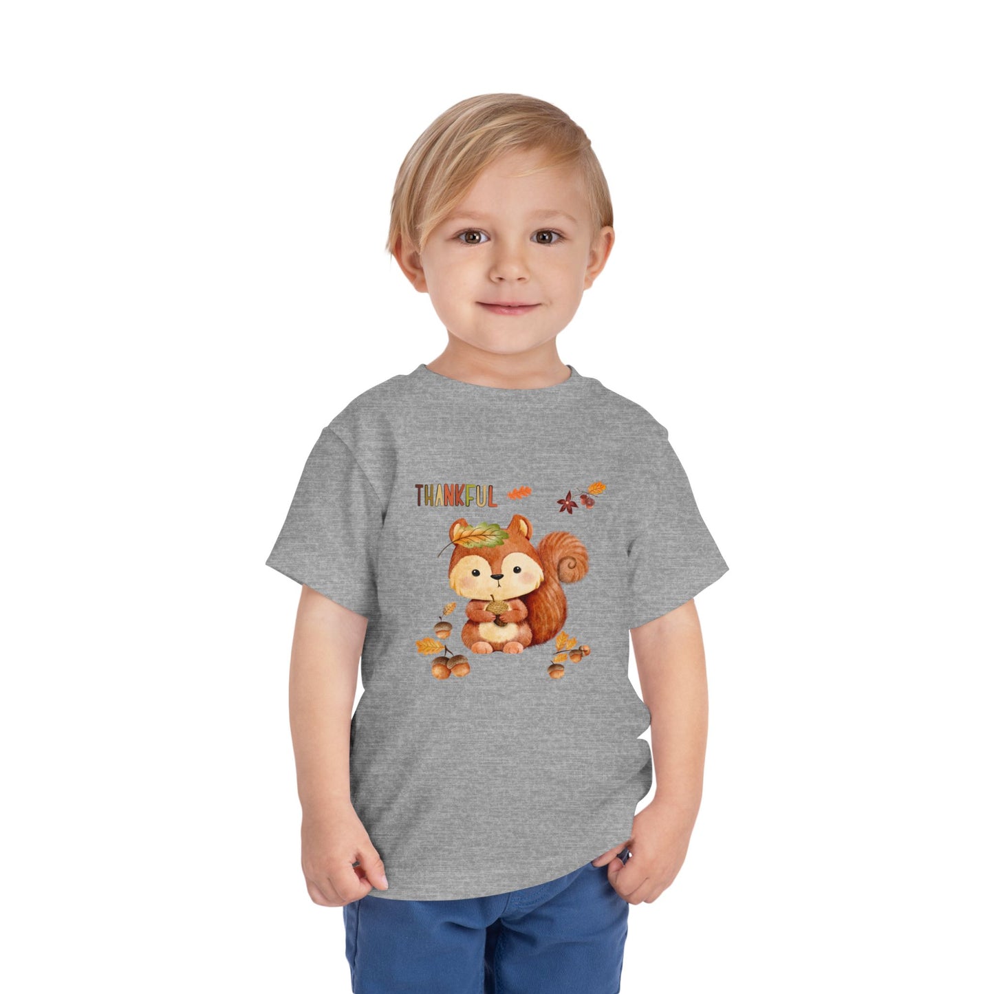 Toddler Short Sleeve Tee - Thankful Squirrel Design, Kids Fall T-Shirt, Thanksgiving Gift, Cute Toddler Apparel, Autumn Outfit