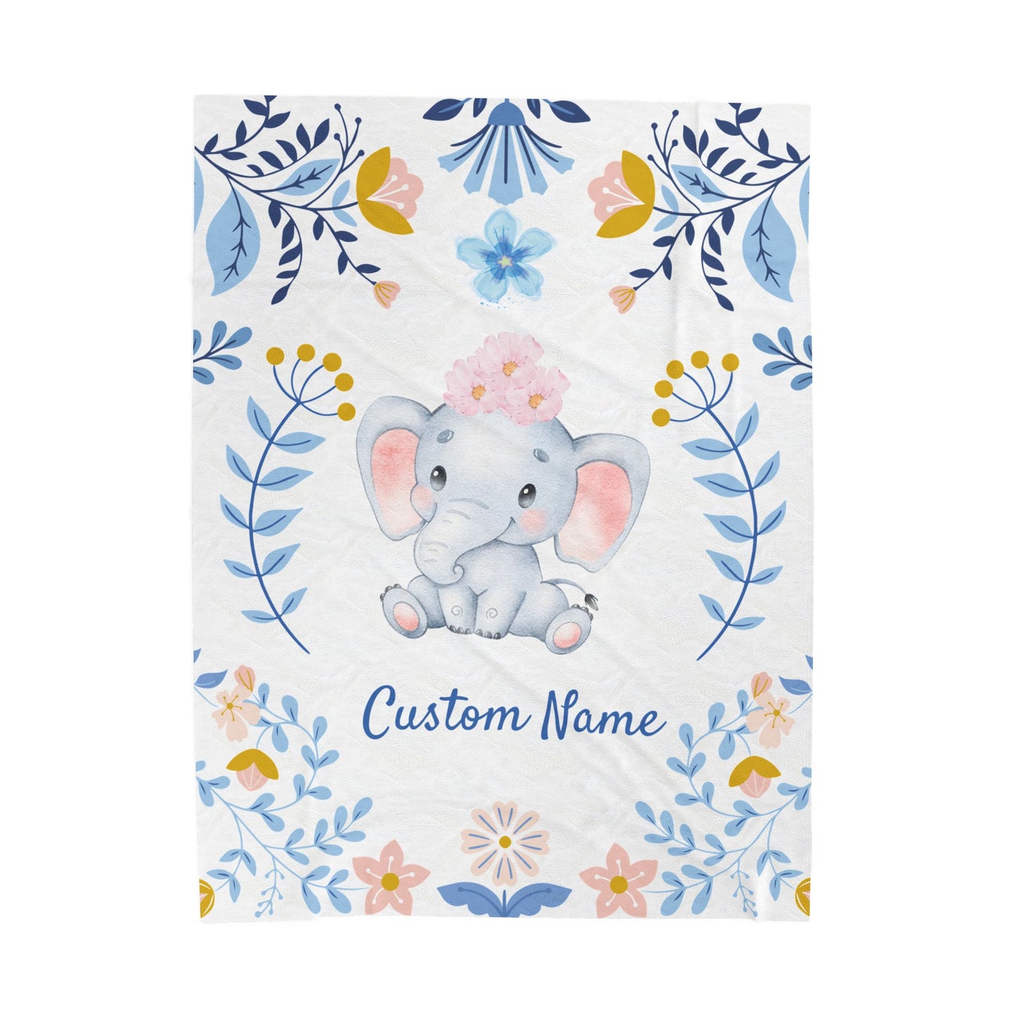 Customizable Velveteen Plush Blanket with Elephant Design, Cozy Throw, Baby Shower Gift, Nursery Decor, Personalized Baby Blanket