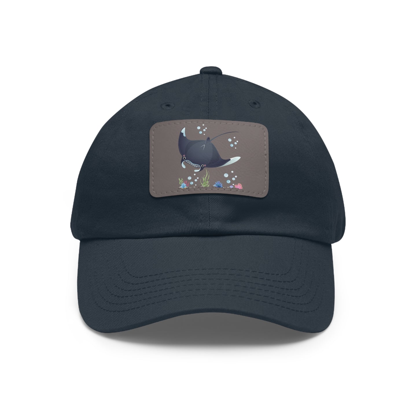 Manta ray with bubbles and coral reef Dad Hat with Leather Patch (Rectangle)