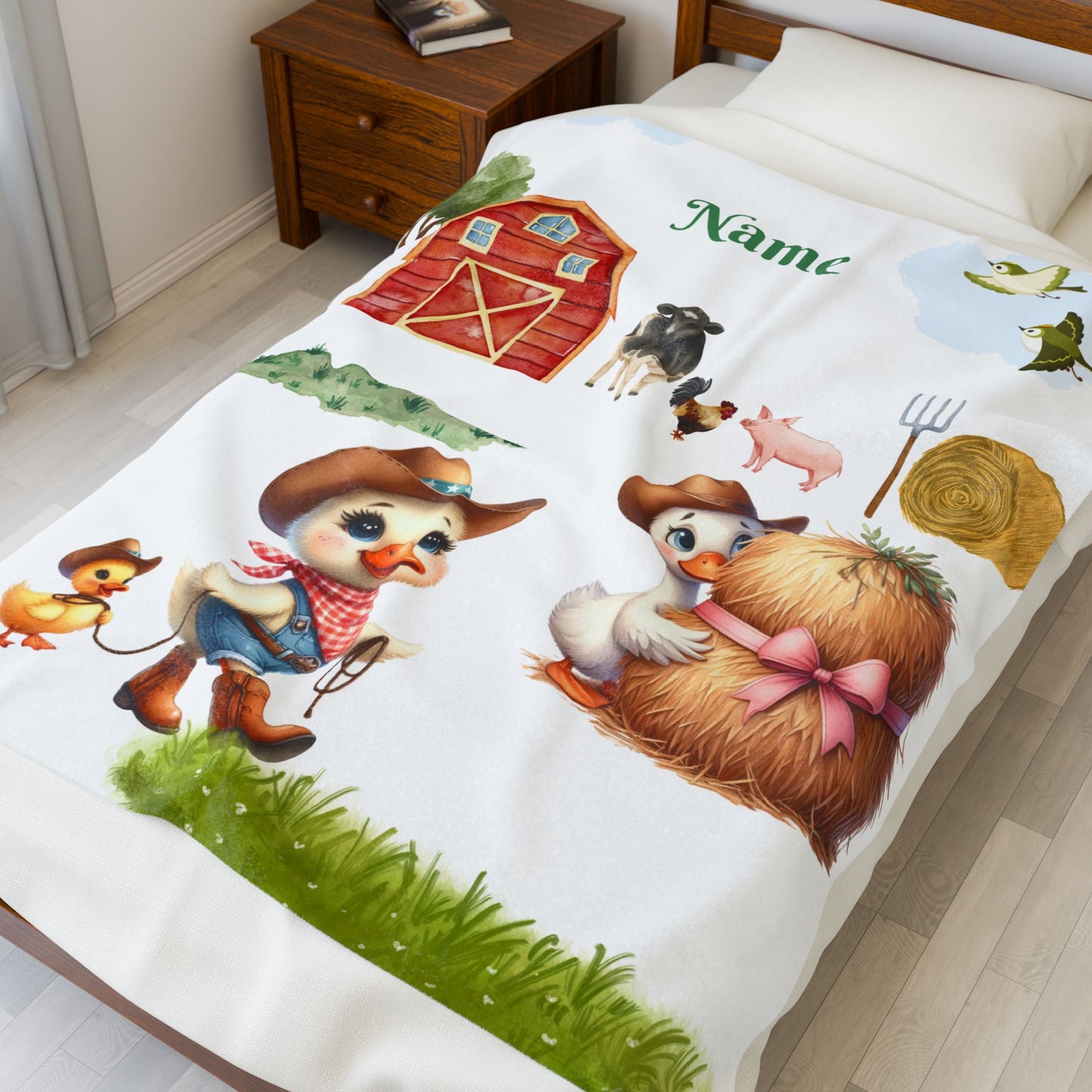 Personalized Farm Animal Velveteen Blanket, Cute Nursery Decor, Baby Shower Gift, Cozy Plush Throw, Customized Name Comfort