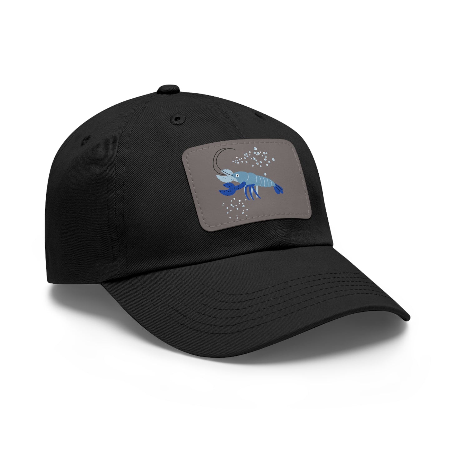 Blue shrimp with dark blue claws and bubbles Dad Hat with Leather Patch (Rectangle)