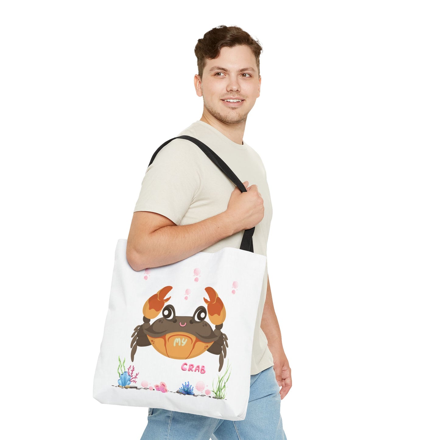 Crab with subtle bubbles and underwater flora Tote Bag