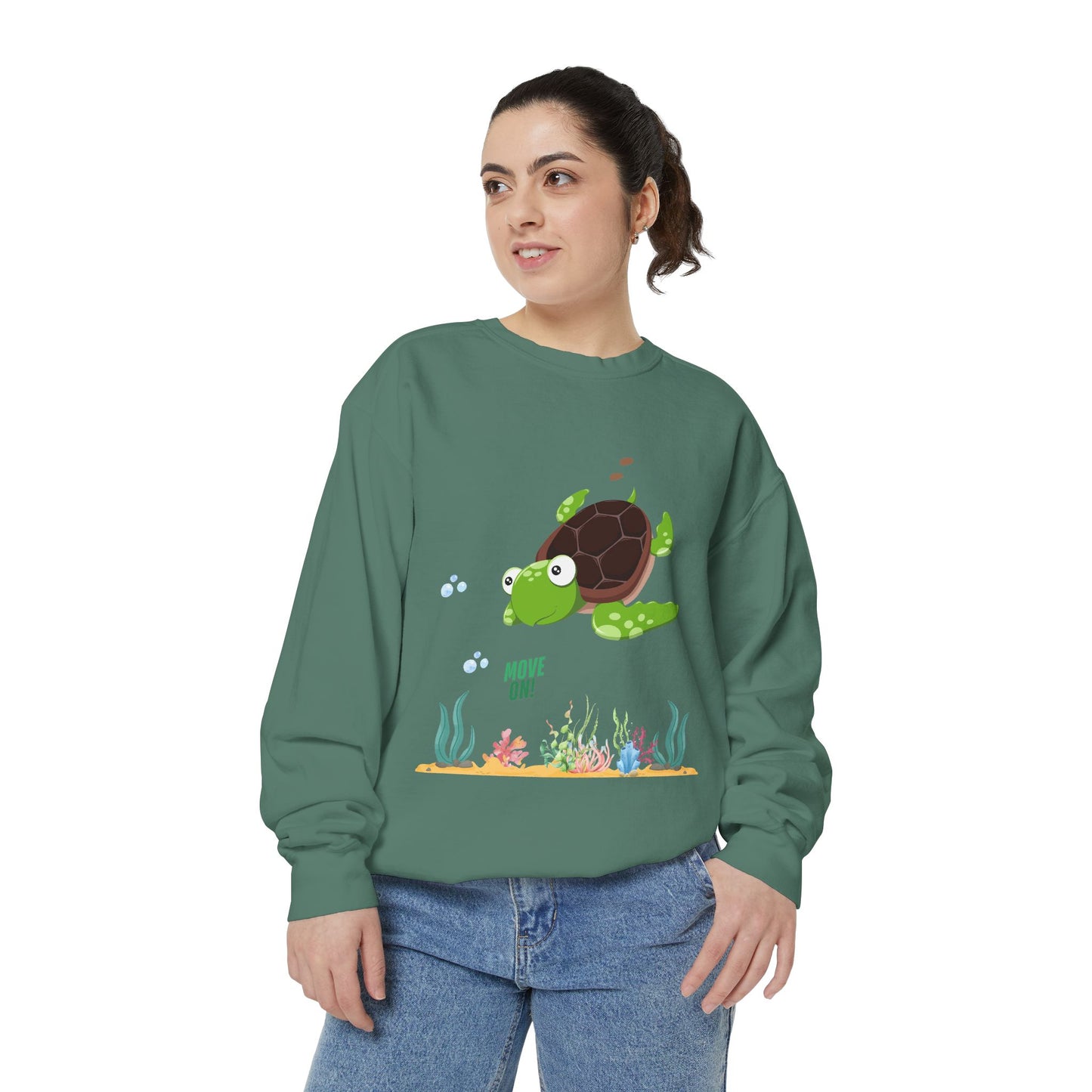 Turtle with seaweed and bubble Unisex Garment-Dyed Sweatshirt