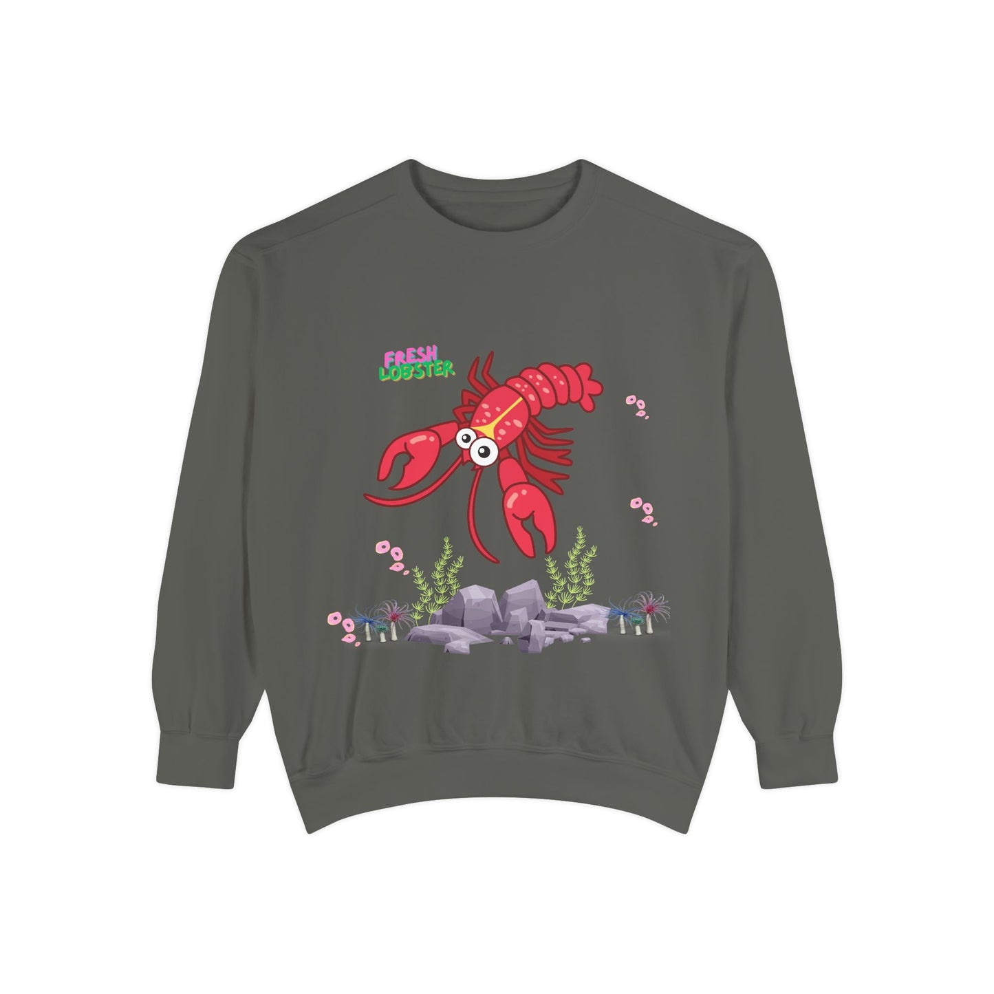 Friendly red lobster big eyes and yellow strip Unisex Garment-Dyed Sweatshirt
