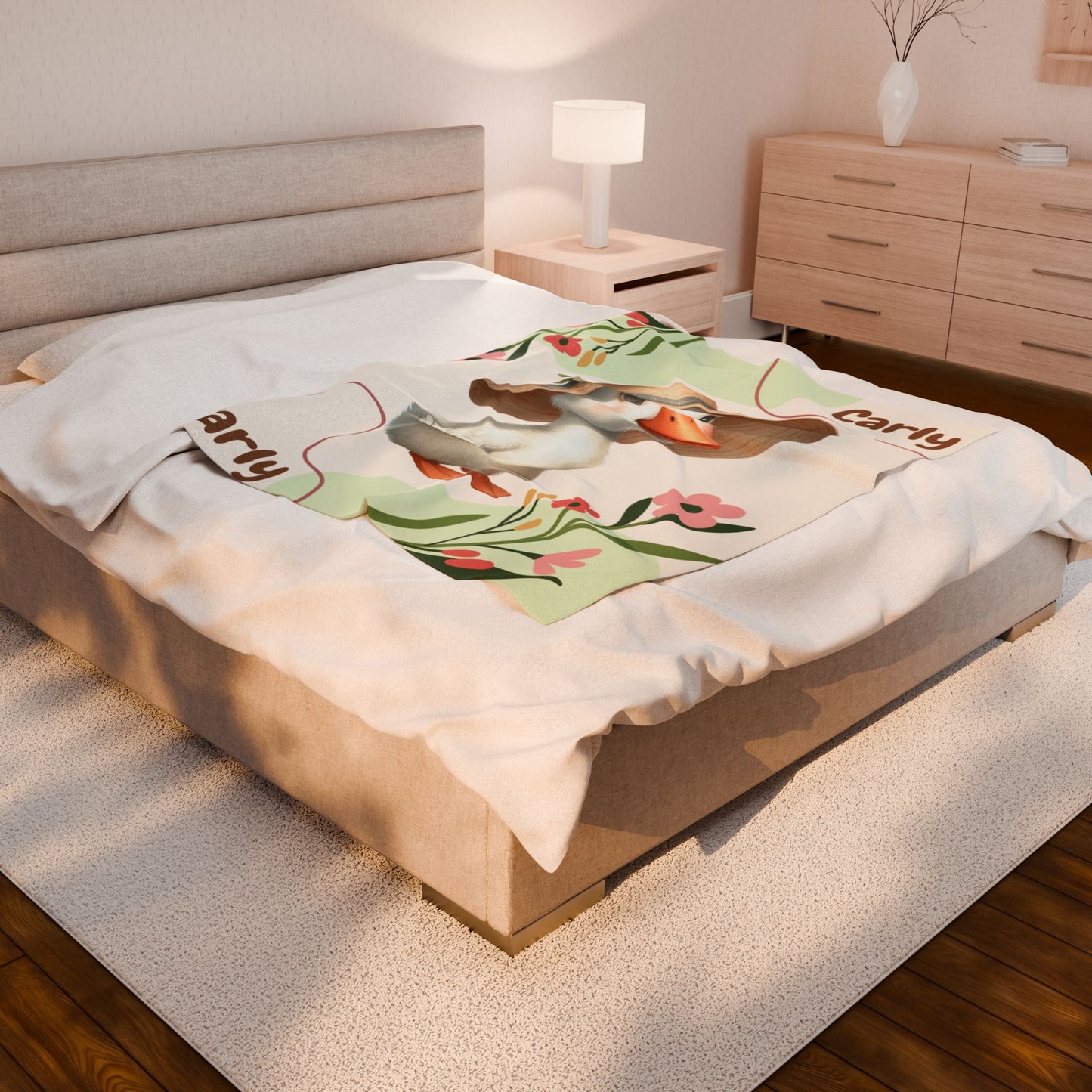 Personalized Velveteen Plush Blanket with Cute Duck Design, Cozy Throw for Kids, Nursery Decor, Birthday Gift, Baby Shower Gift