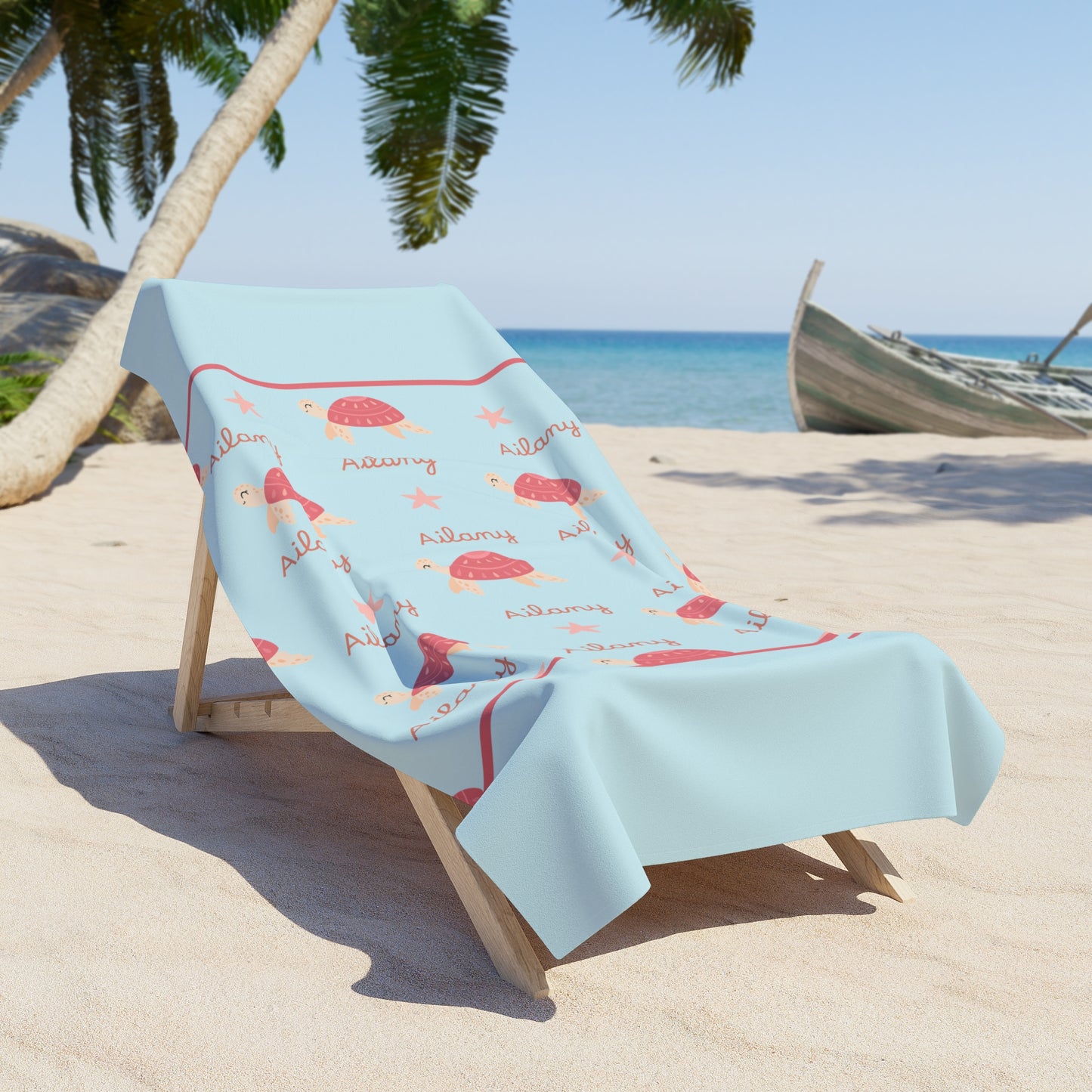 Sea Turtle Beach Towel – Personalized "Aubrey" Coastal Kids Towel