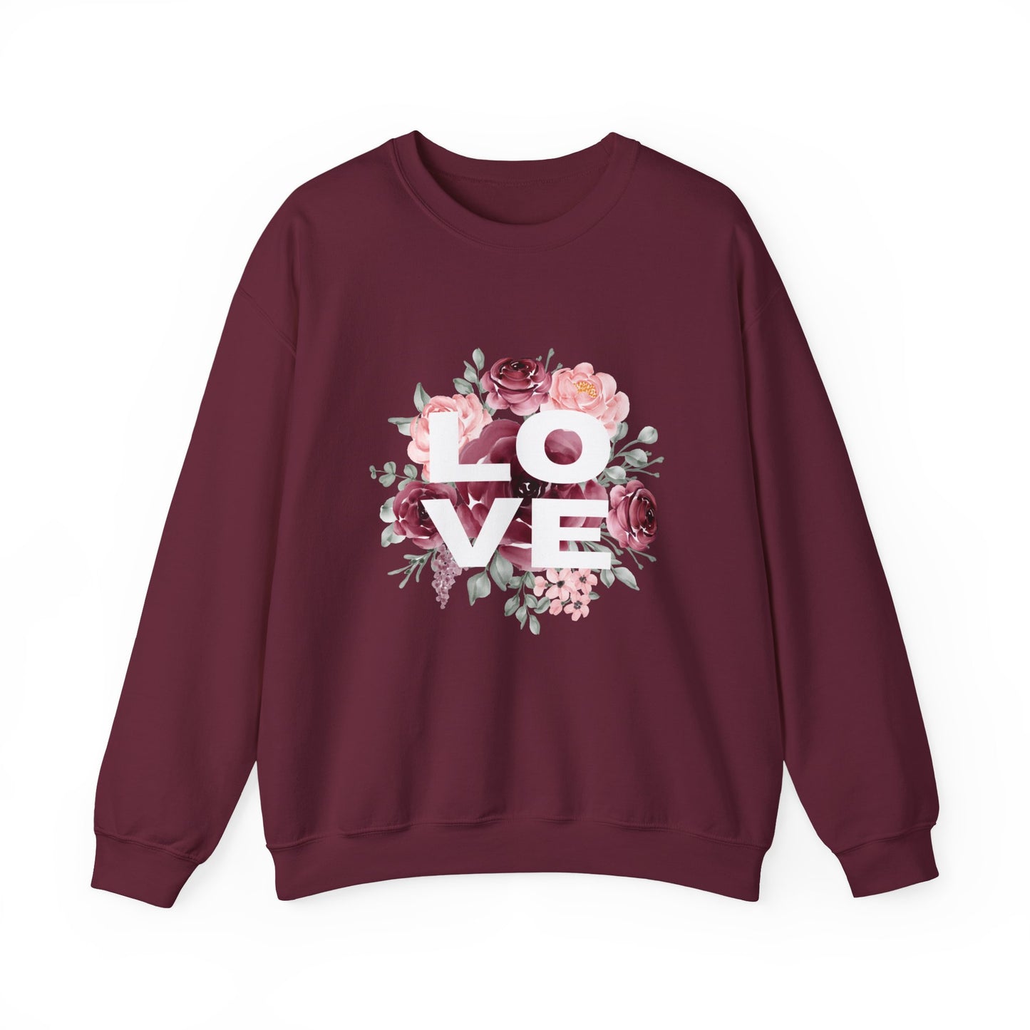 Floral Love Crewneck Sweatshirt | Cozy Unisex Sweatshirt for Valentine's Day, Romantic Gift, Casual Wear, Stylish Layering