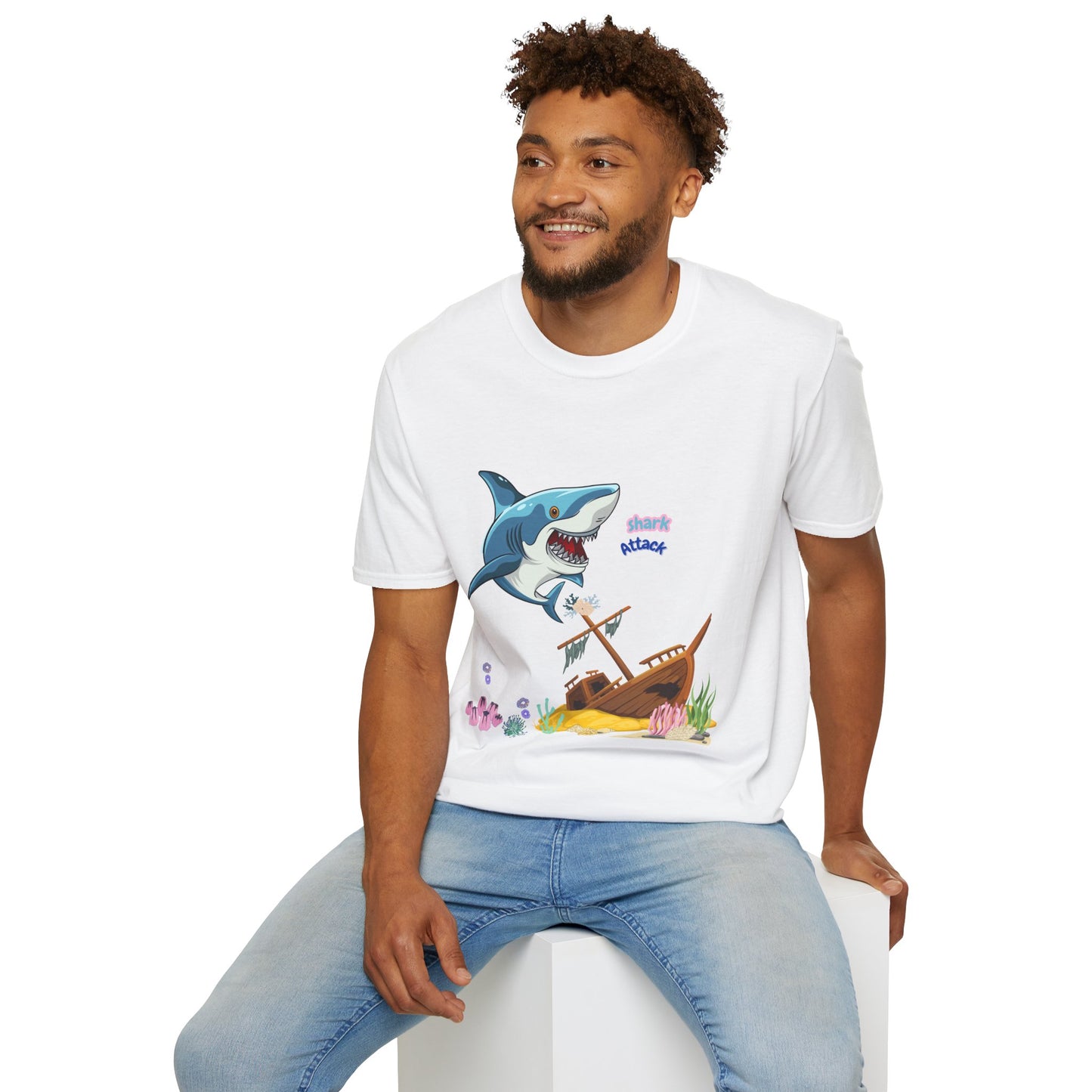 Shark Attack Graphic T-Shirt, Fun Summer Tee, Beach Vacation Top, Gift for Ocean Lovers, Marine Life Apparel