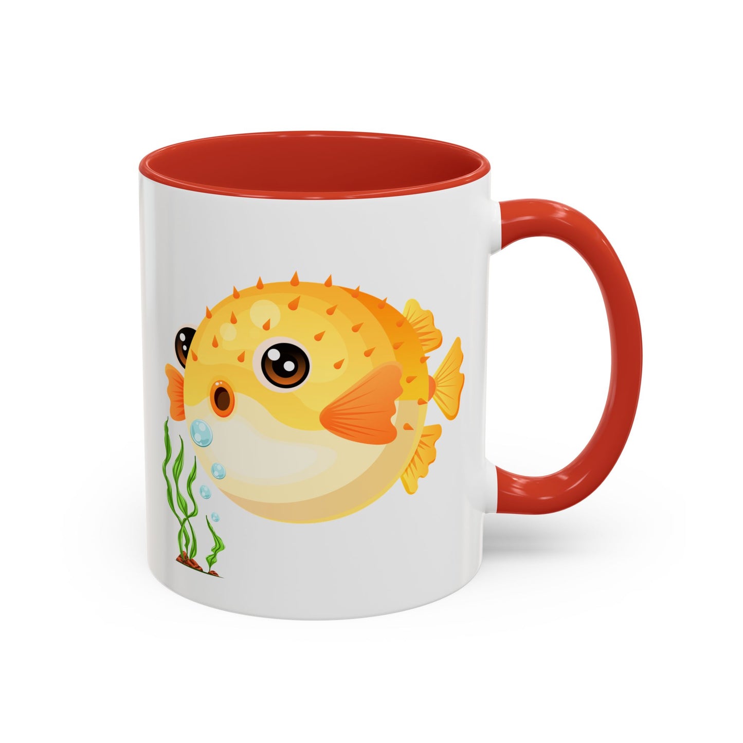 Cartoon Pufferfish with seaweed Coffee Mug