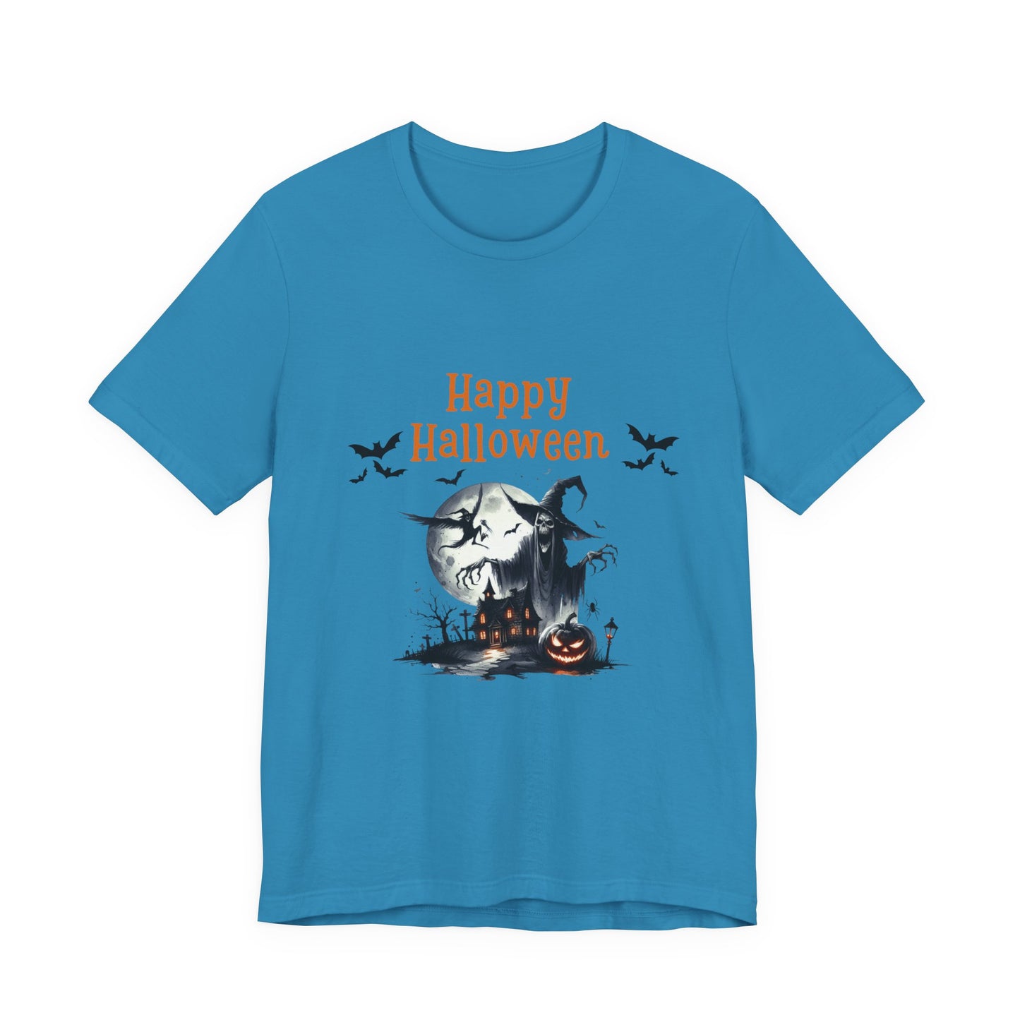 Happy Halloween Unisex Tee, Spooky T-Shirt, Halloween Gift, Fall Wardrobe Essential, Ghosts and Ghouls Vibe